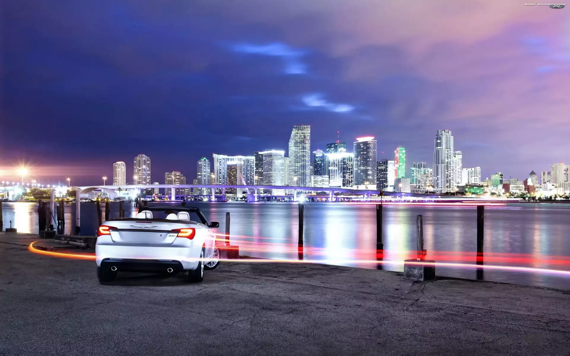 Chrysler 200C, Biały, Noc, Detroit, Kabriolet, Wybrzeże