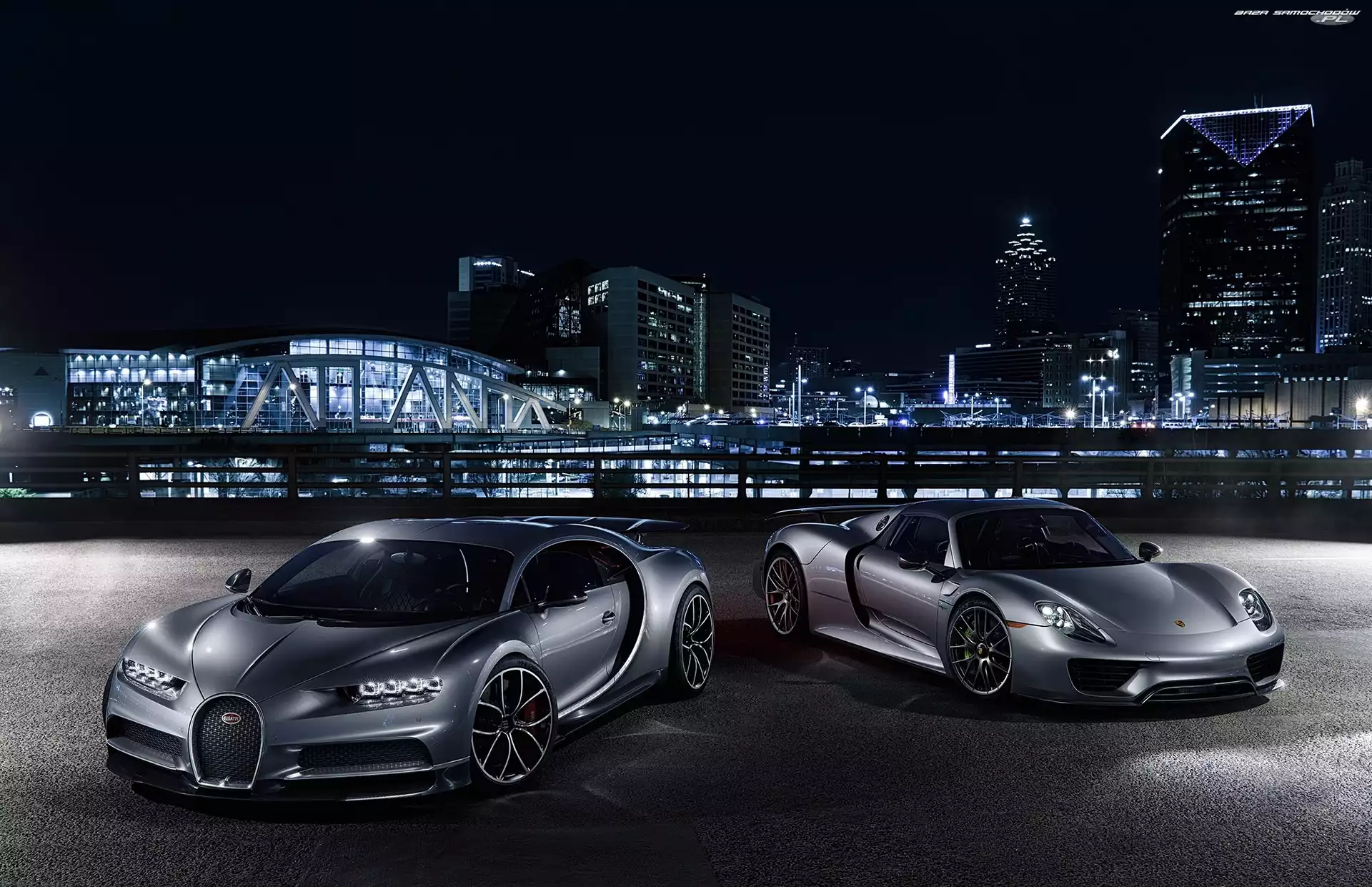 Porsche 918 Spyder, Bugatti Chiron, Miasto, Noc, 2016, 2013-2015
