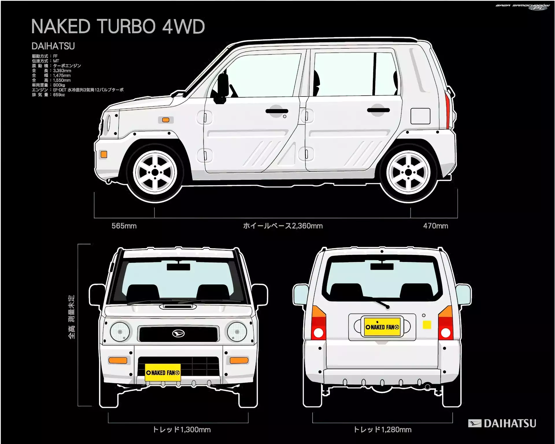 4WD, Daihatsu Naked, Wymiary