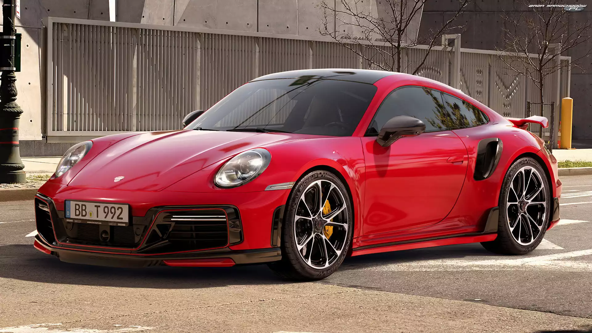 Porsche 911 Turbo S, Bok, Czerwone, Przód
