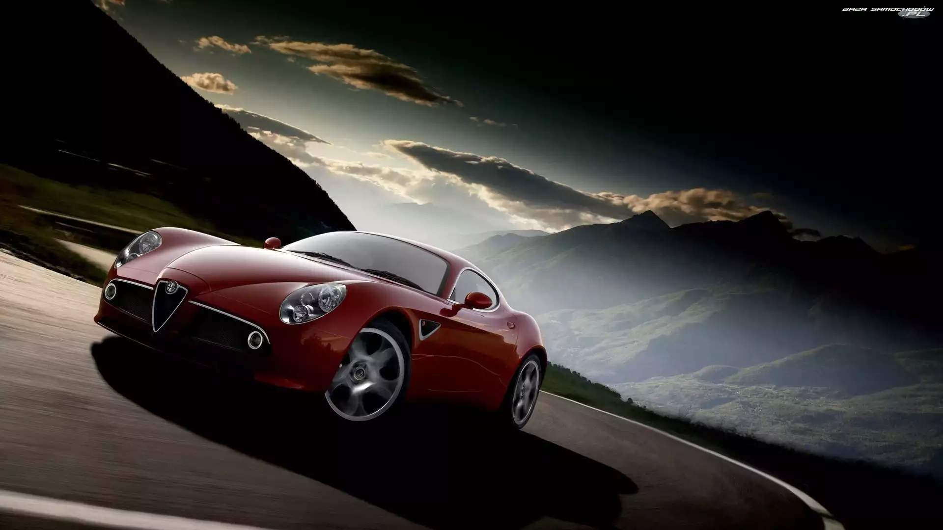 Alfa Romeo, Chmury, Czerwona, Droga
