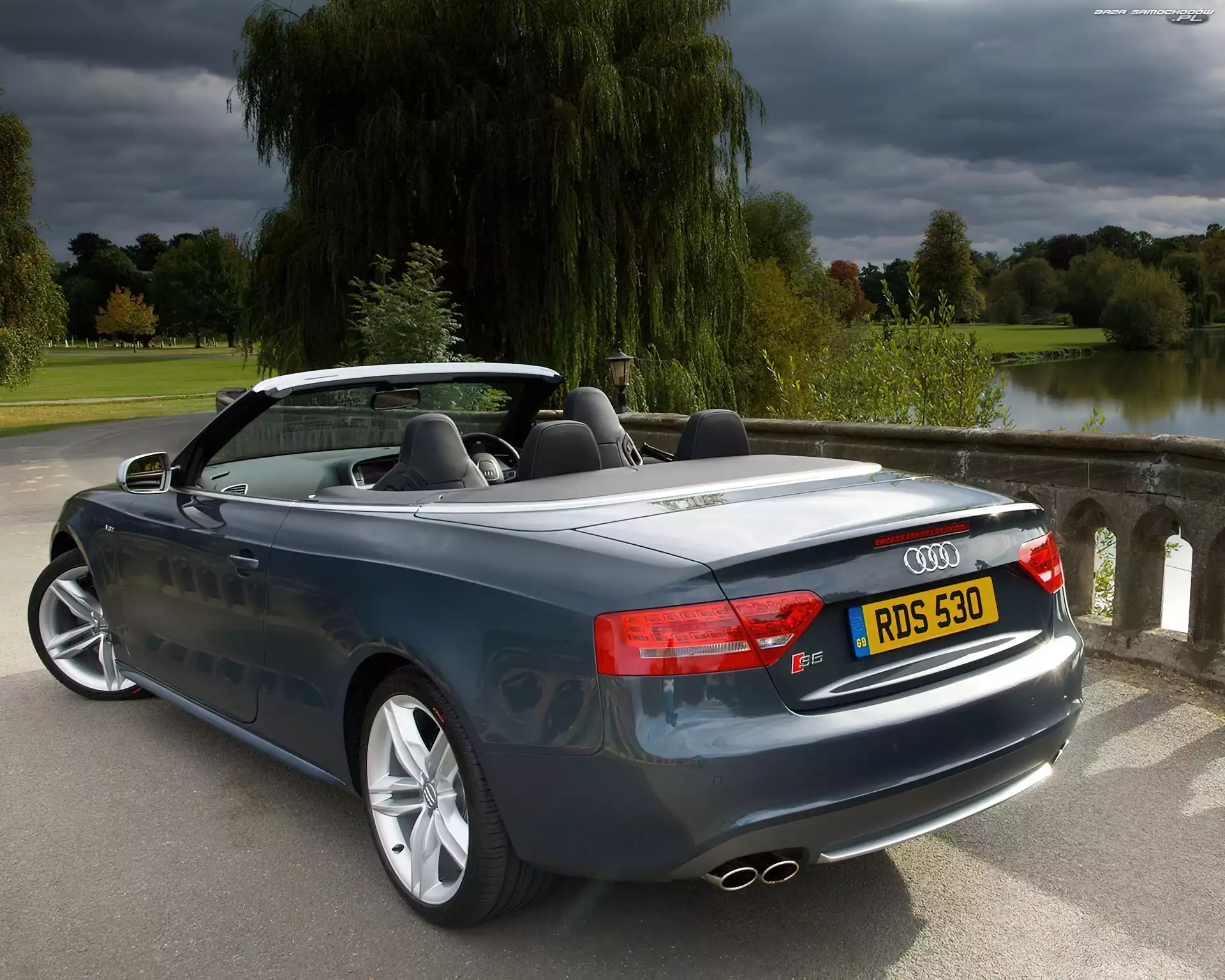 Ciemne, Audi A5, Zieleń, Woda, Cabrio, Niebo