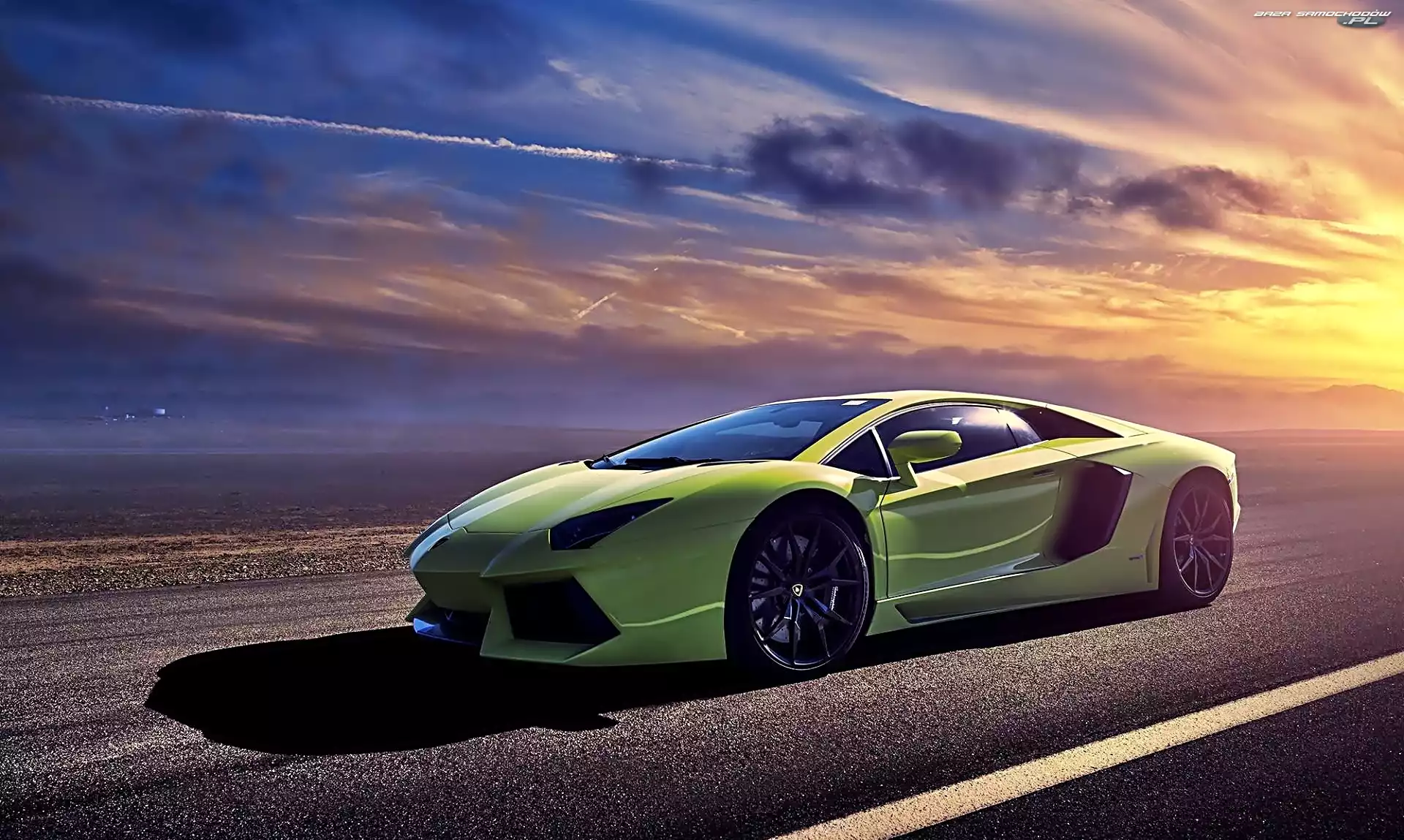 Aventador, Zachód Słońca, Lamborghini, Droga