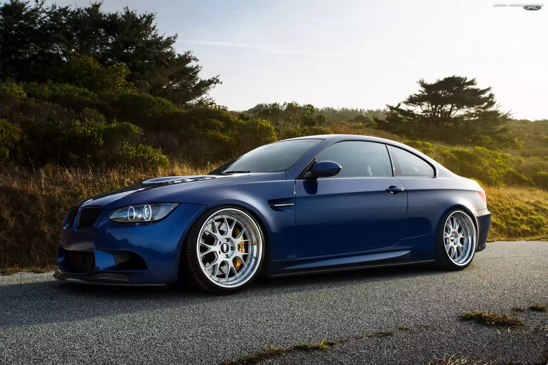 BMW M5, Drzewa, Niebieskie, Droga