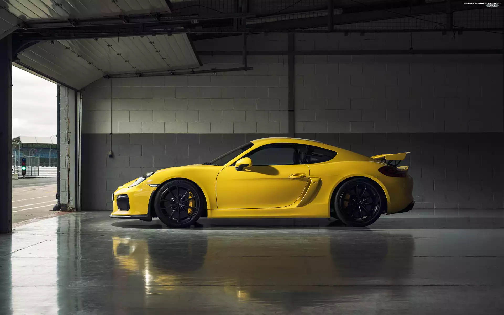 Bok, Żółte, Porsche Cayman GT4