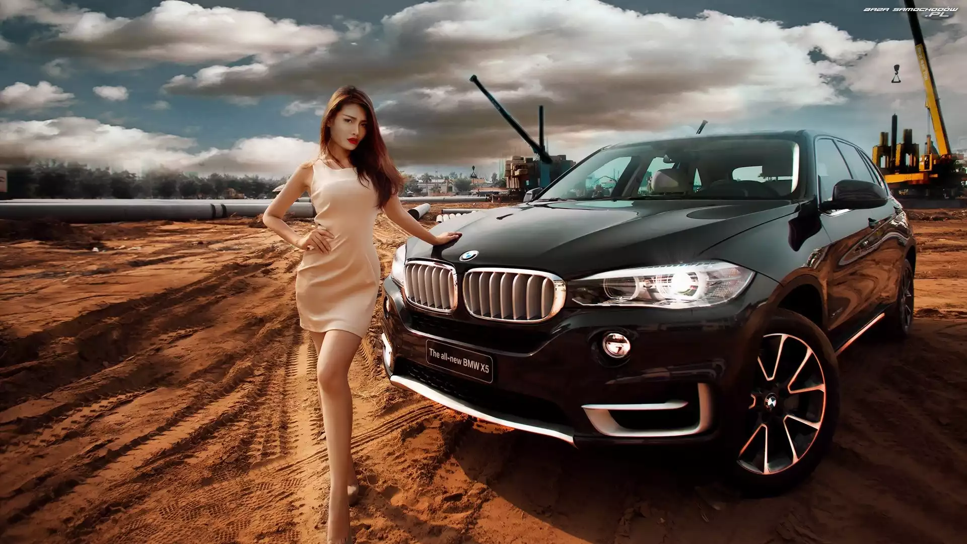 Budowa, Chmury, X5, Bmw, Dziewczyna