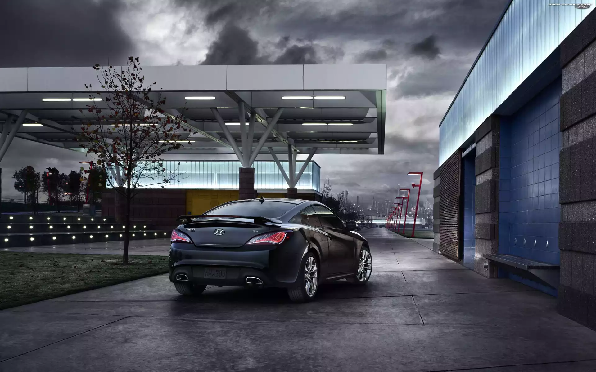 Budynki, Ciemny, Hyundai Genesis Coupe