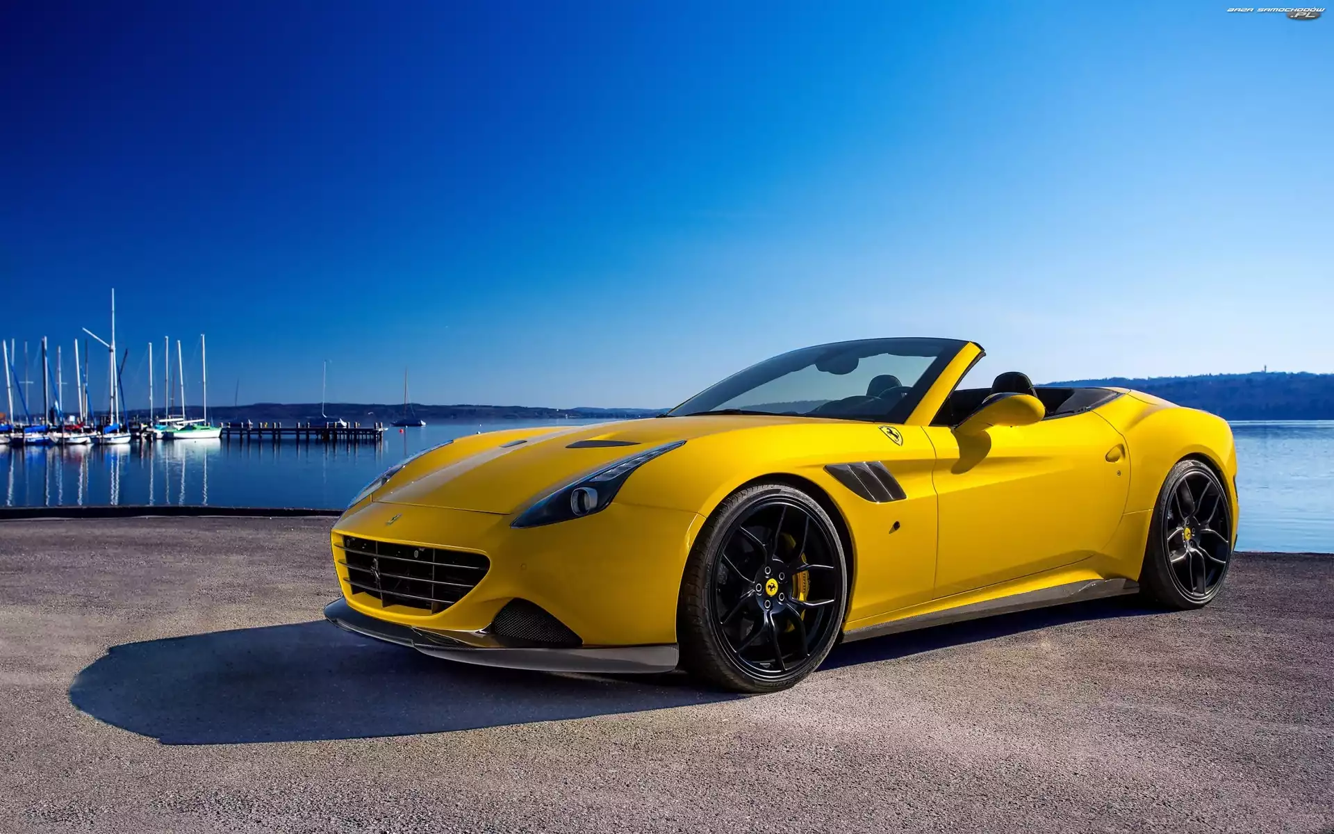 California, Żółte, Molo, Żaglówki, Ferrari, Jezioro
