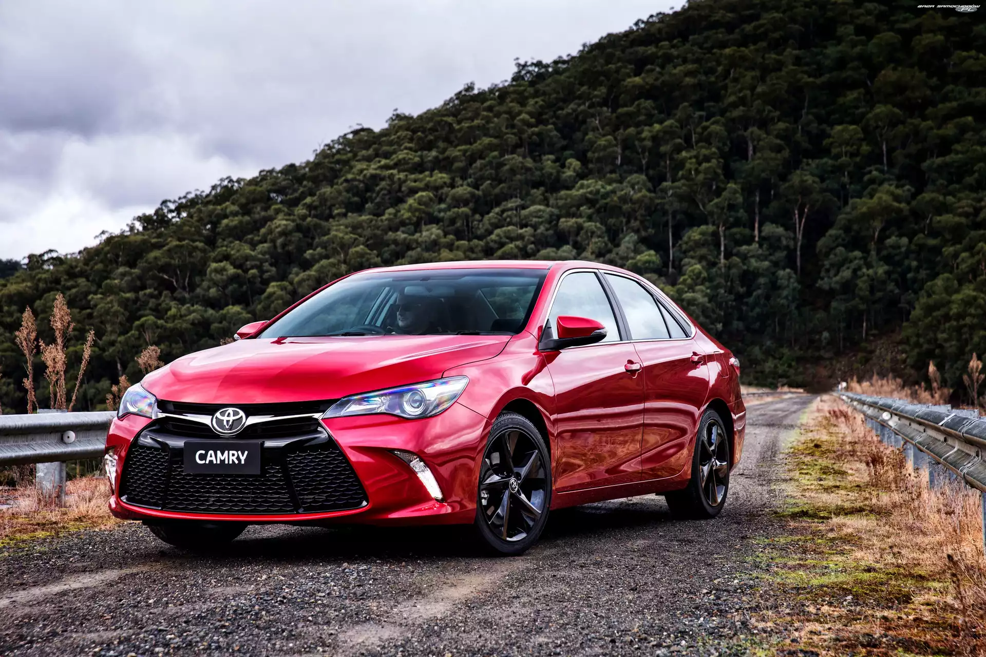 Drzewa, Camry, Czerwony, Las, Wzgórze, Toyota, Samochód, Droga