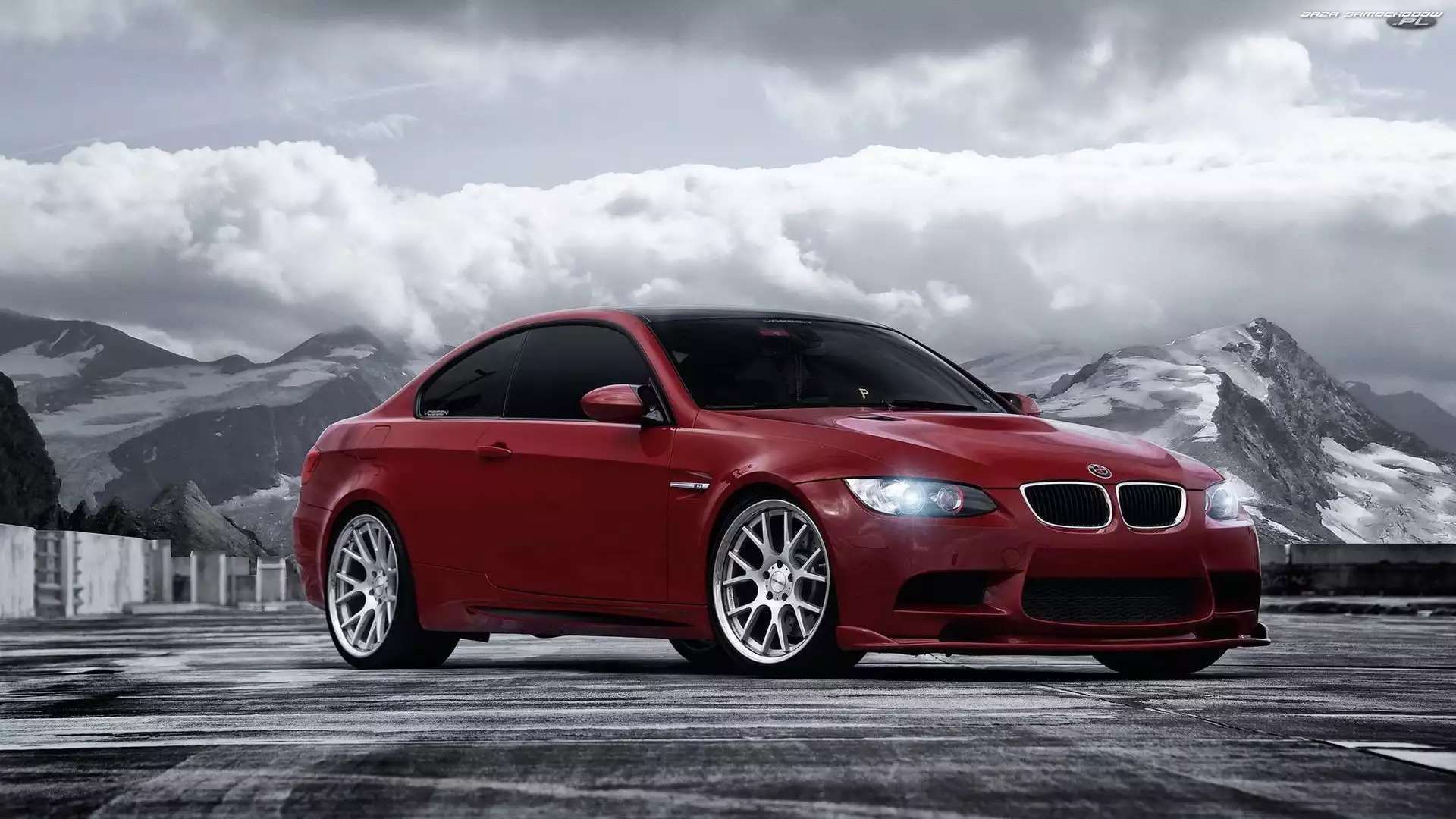 Chmury, Góry, BMW M3, Bordowe, Tuning