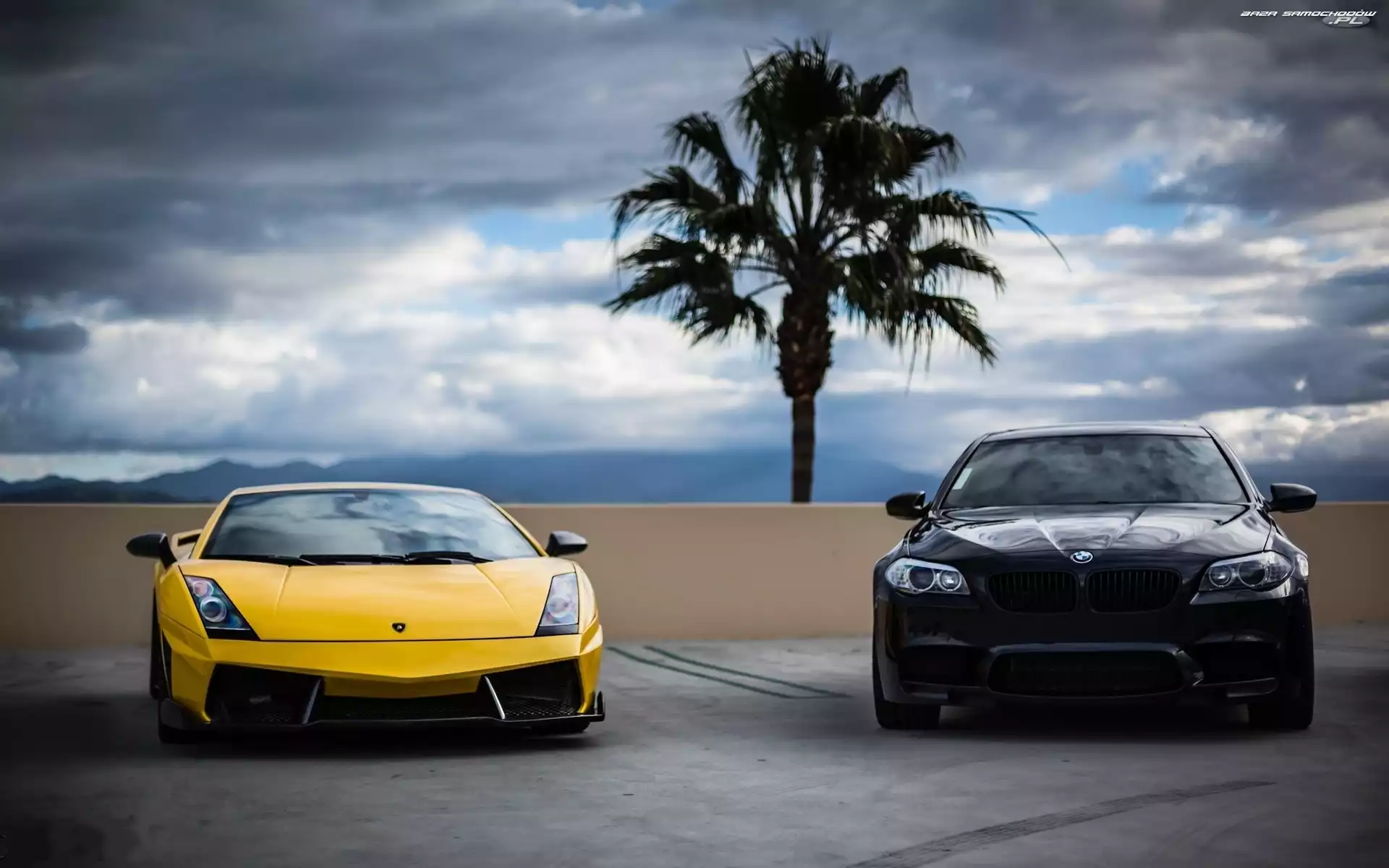 Chmury, Góry, Lamborghini, BMW f10, Palma