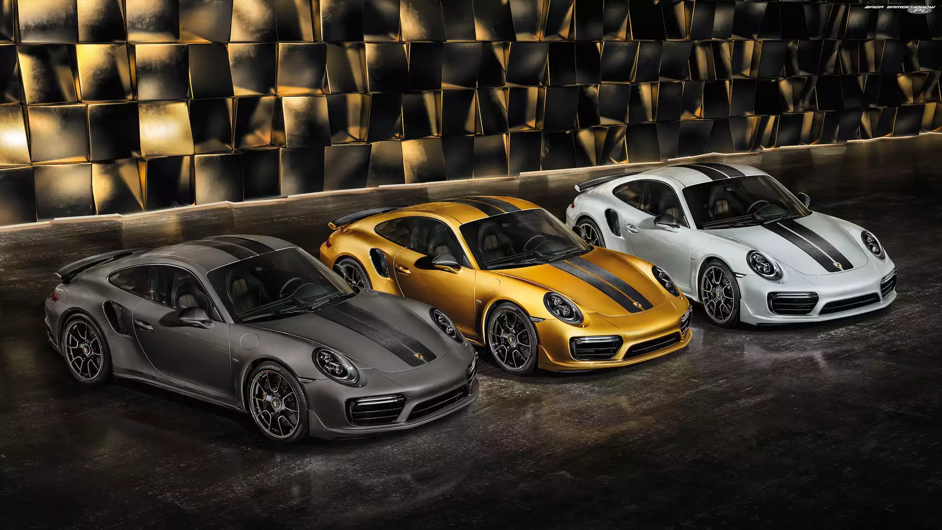Biały, Złoty, Porsche 911 Turbo S Exclusive, Trzy, Czarny