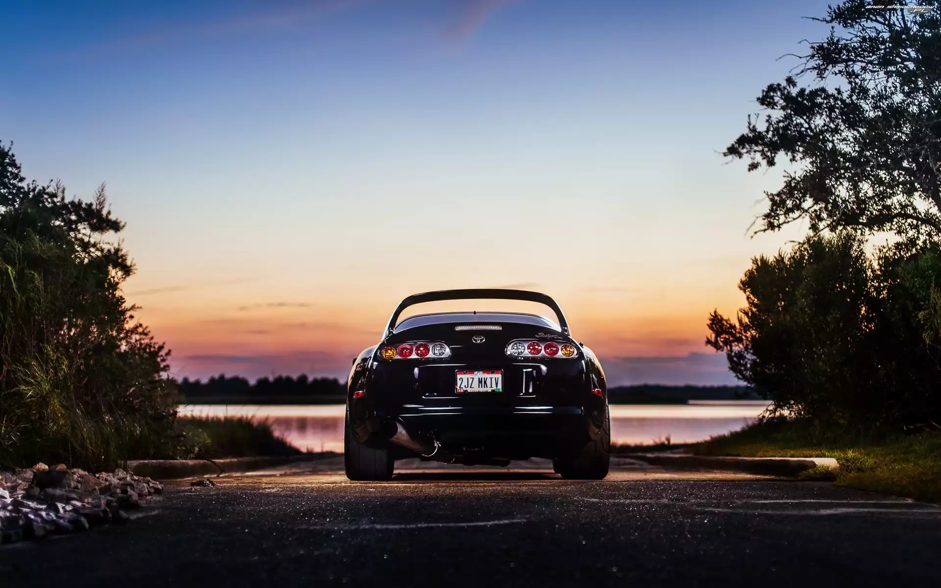 Droga, Toyota, Słońca, Zachód, Supra, Jezioro