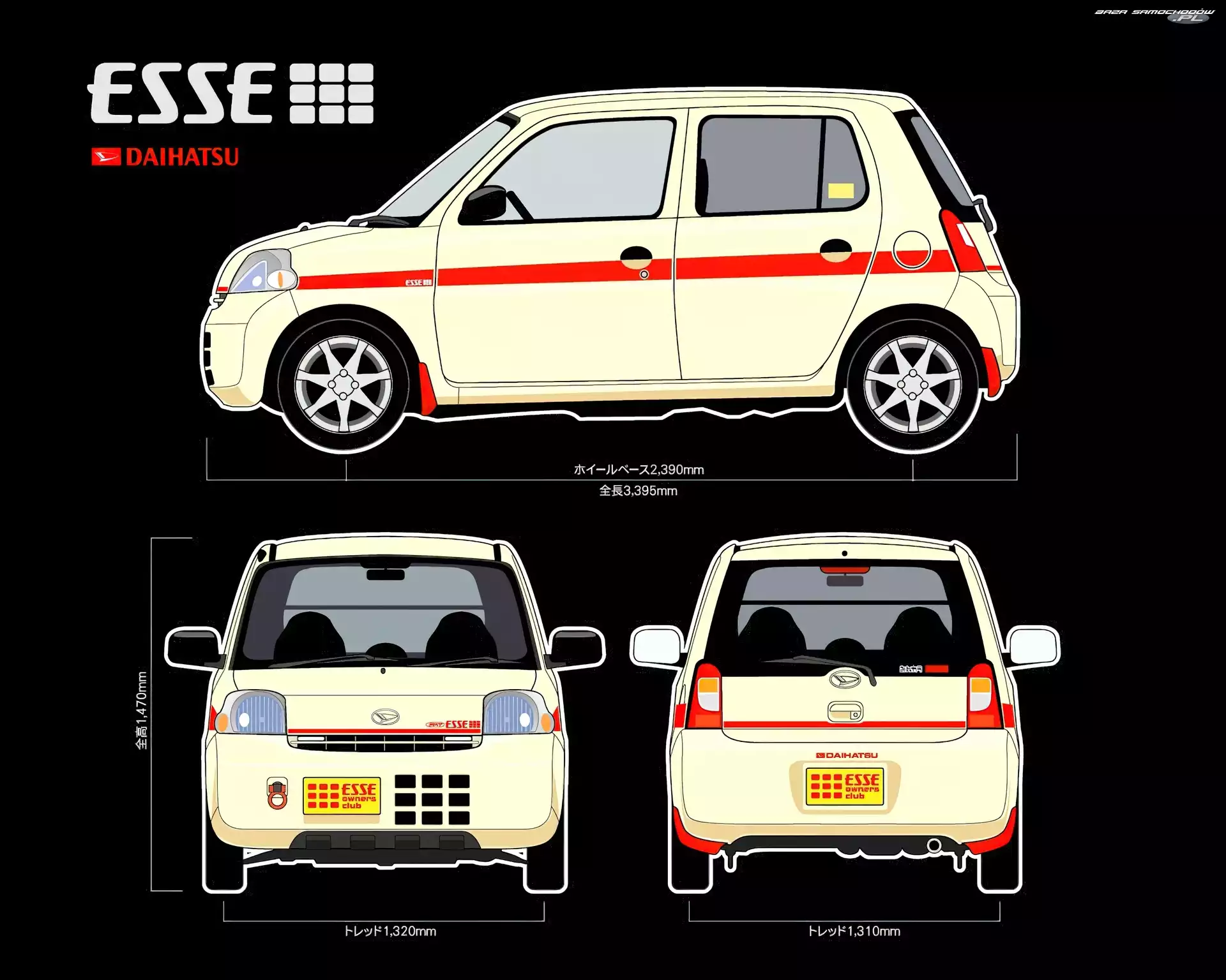 Wymiary, Daihatsu Esse