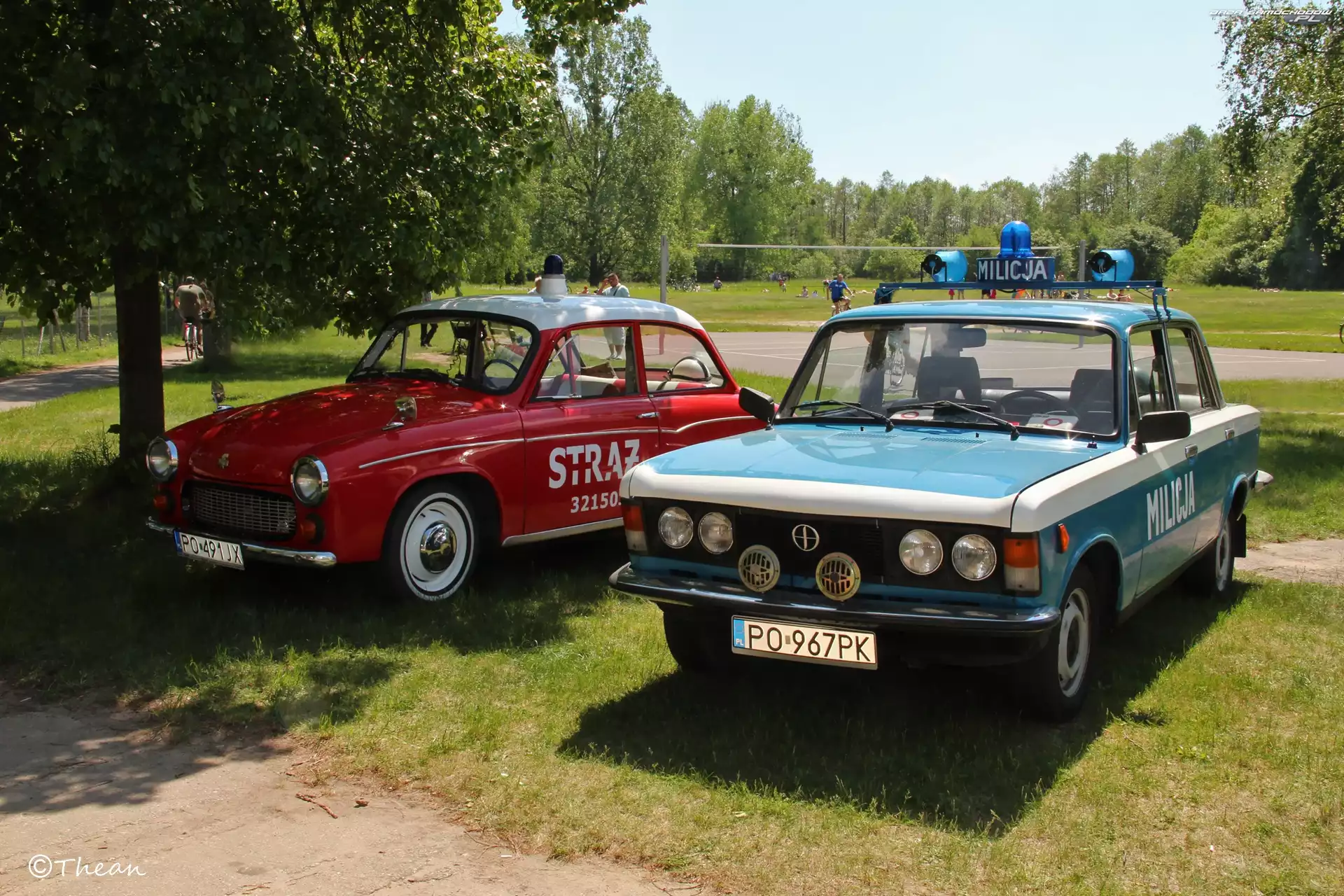 Milicja, Fiat 125p, Samochody, Syrenka, Straż, Niebieski, Czerwona