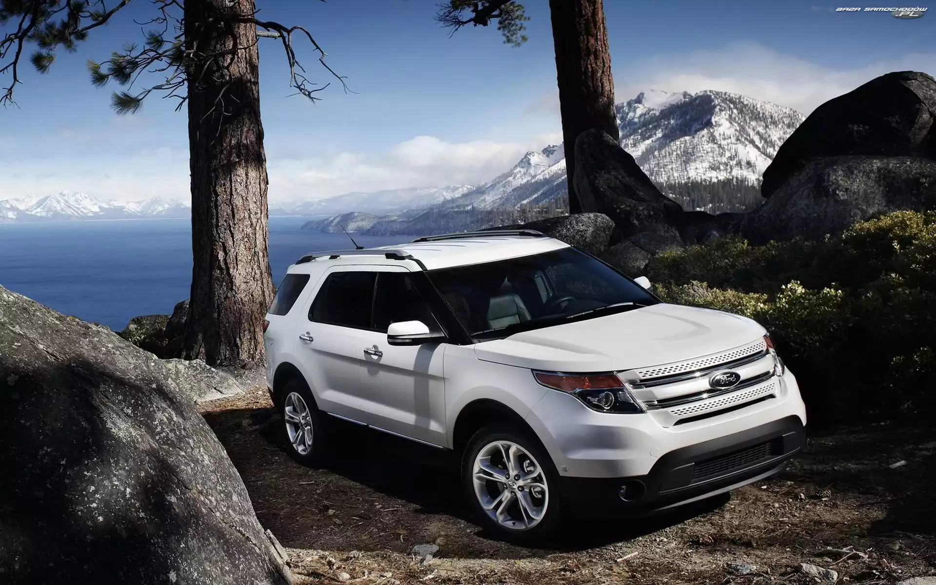 Góry, Drzewa, Ford Explorer, Skały