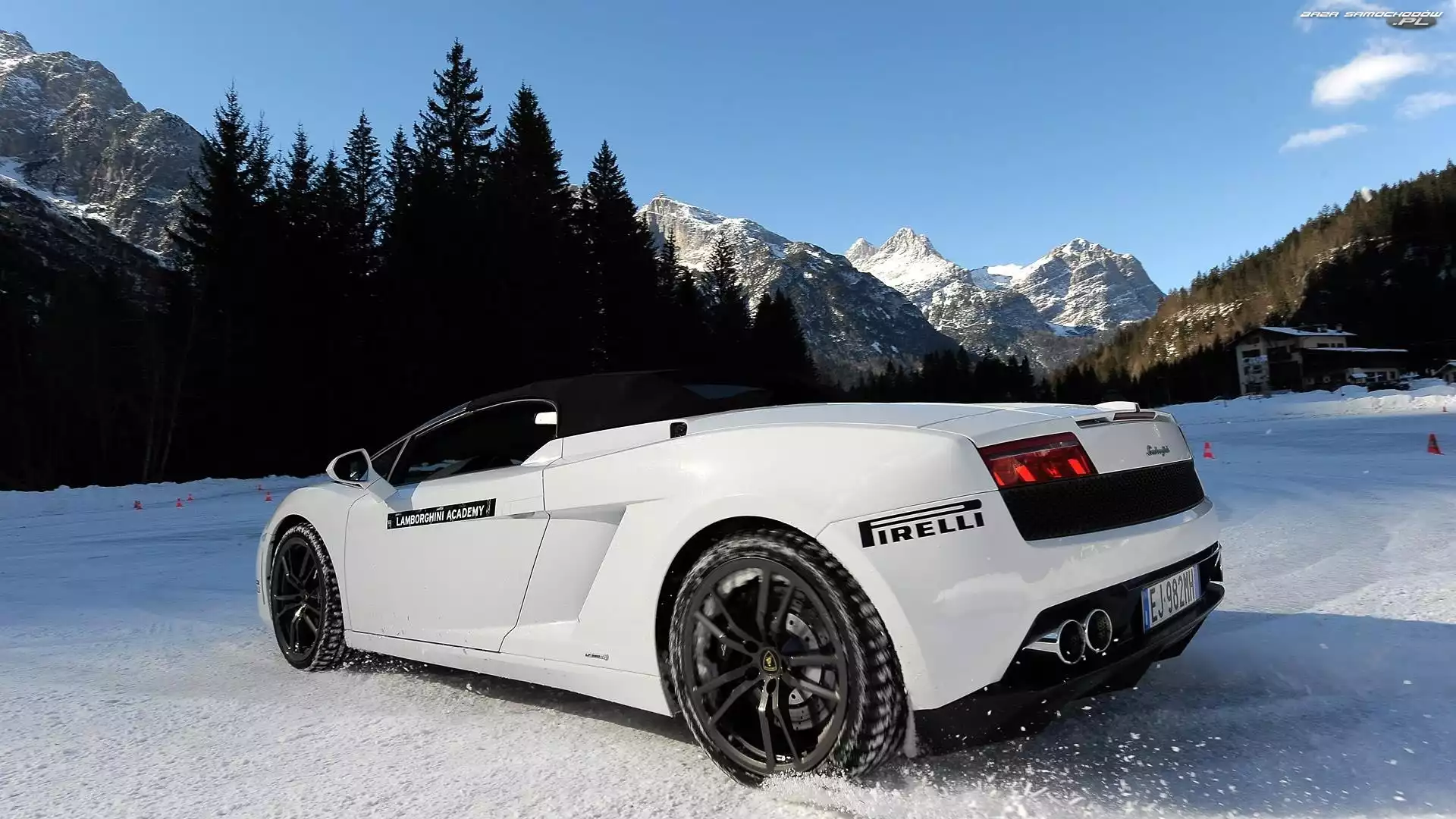 Gallardo, Białe, Drzewa, Góry, Lamborghini, Zima
