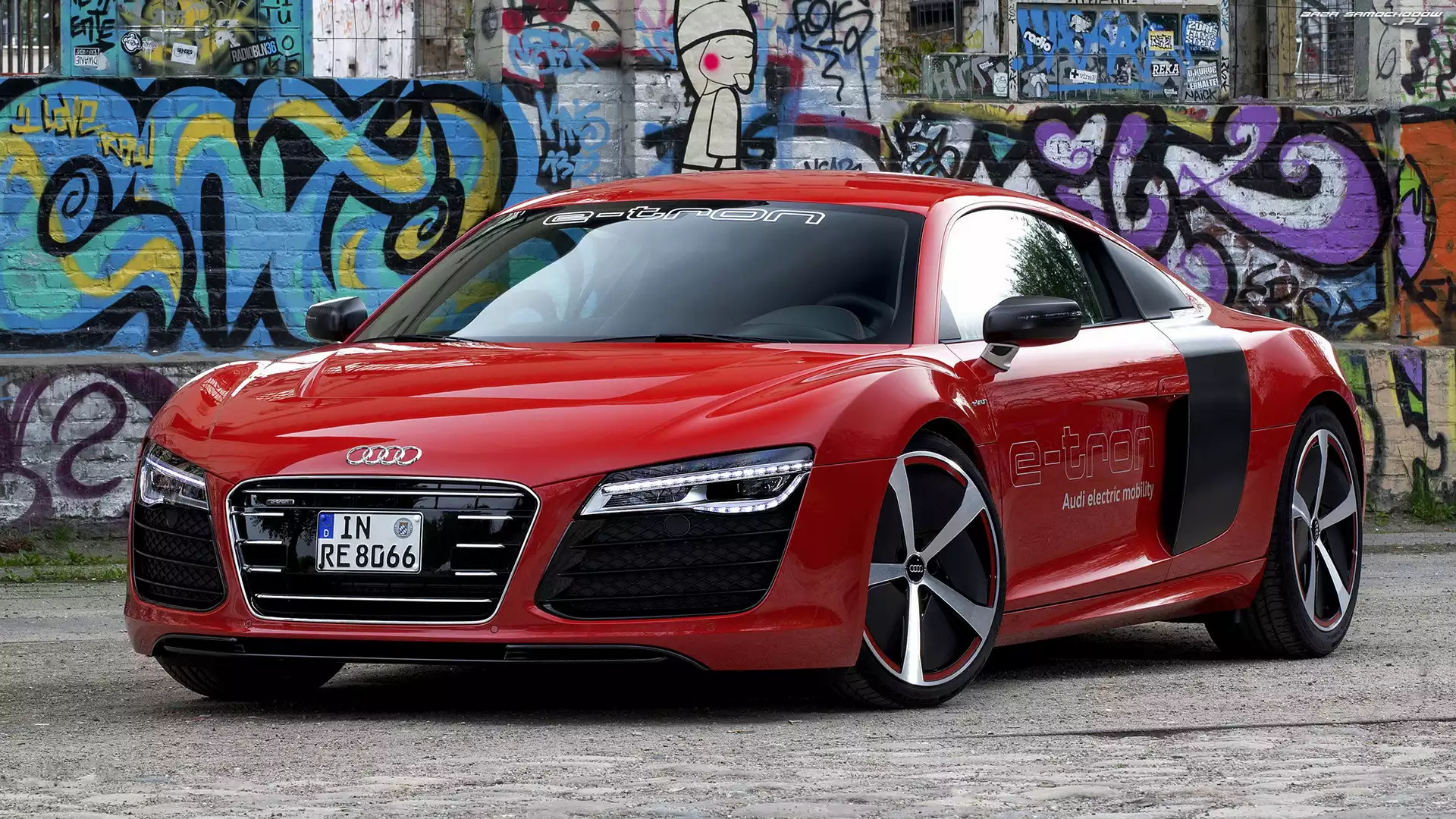 Graffiti, Ściana, Audi R8, Czerwone, Coupe