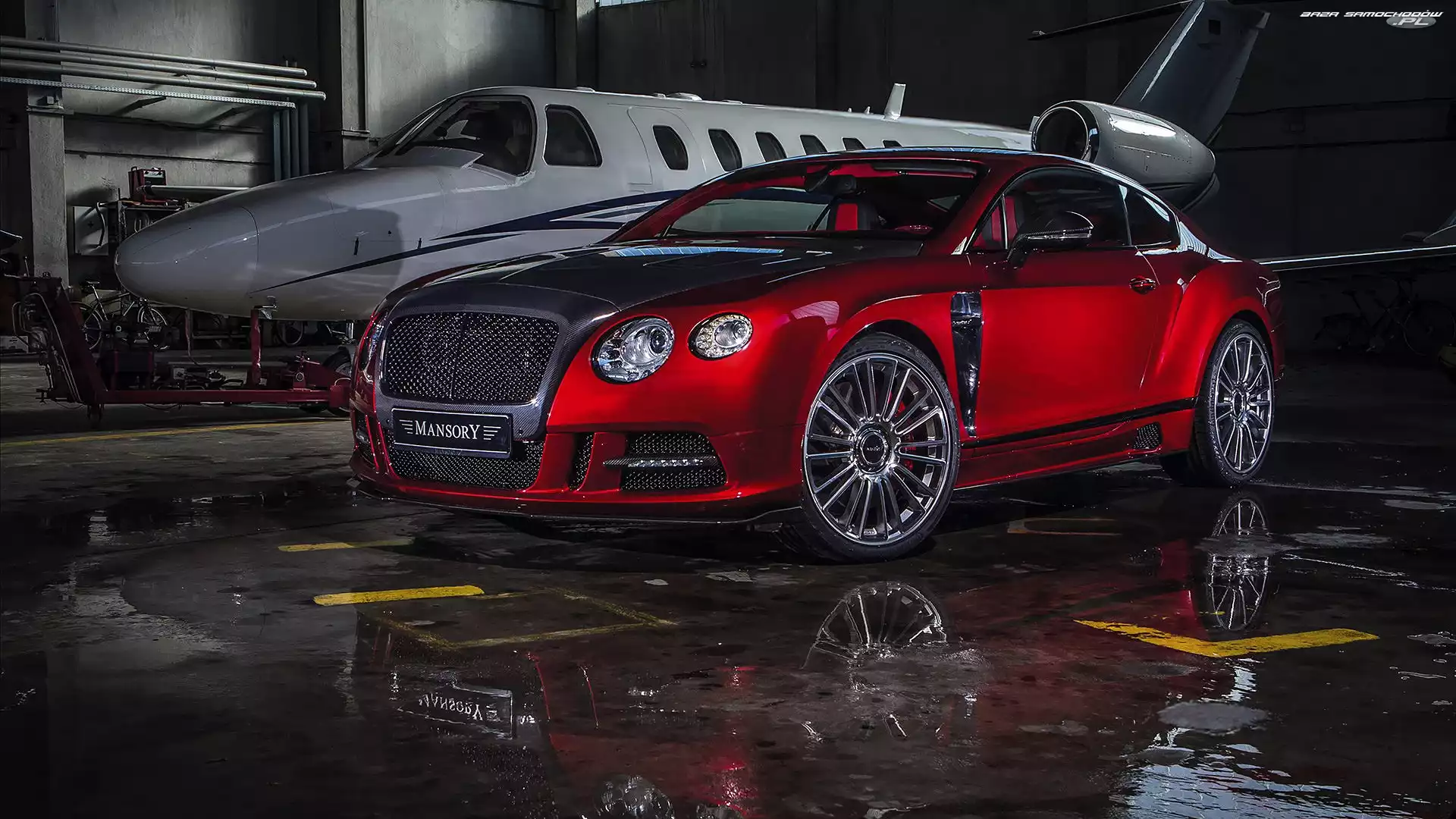 Hangar, Samolot, Bentley, Czerwony, Continental