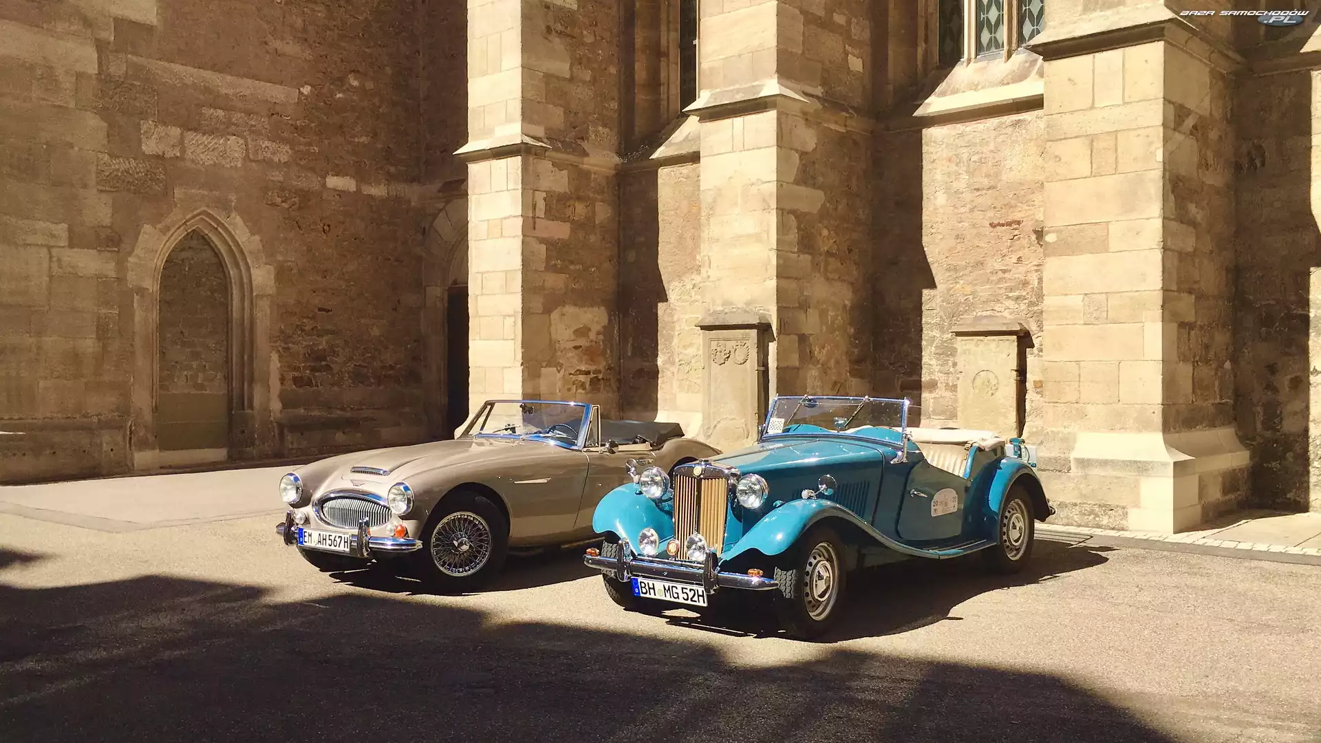 Samochody, Dwa, MG TD Midget, Niebieski, Zabytkowe, Austin-Healey