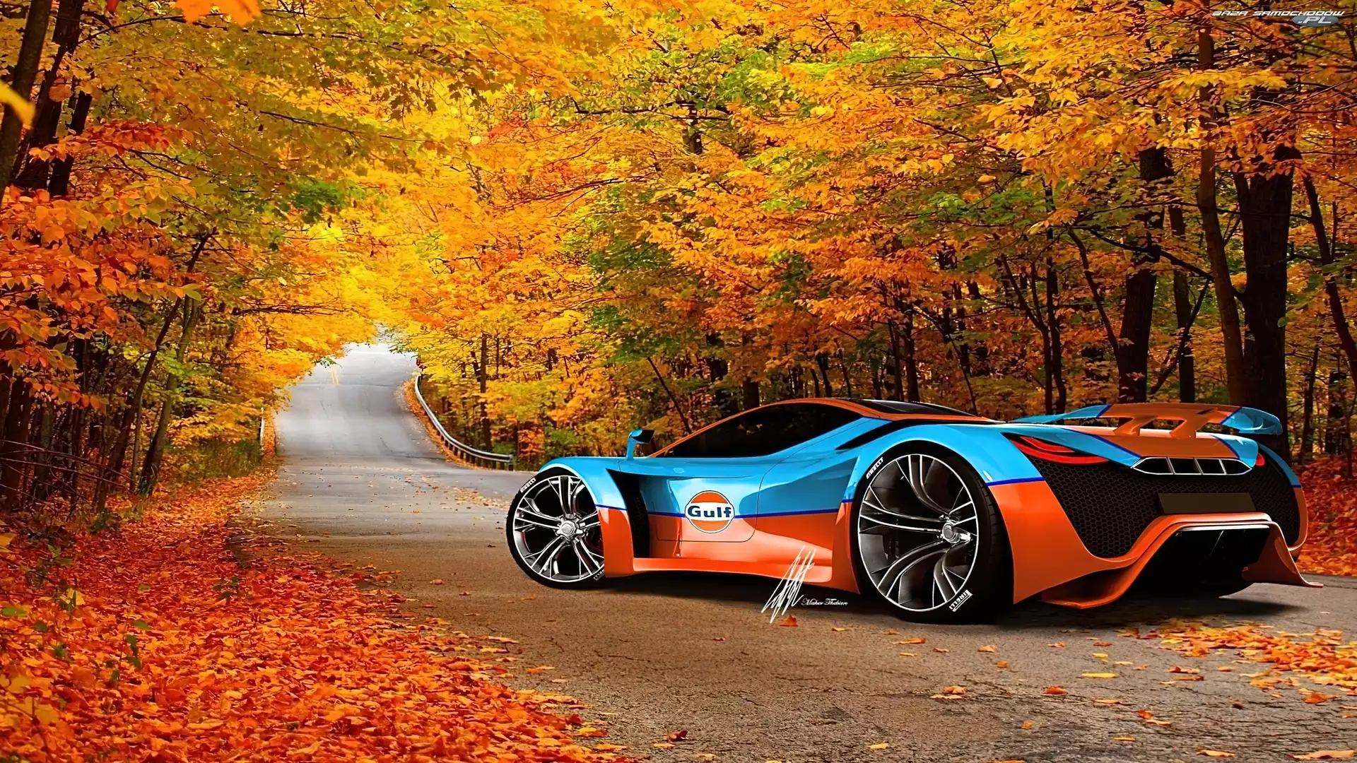 Las, Jesień, Koncept, Pagani Thawara Gulf, Droga, Auto