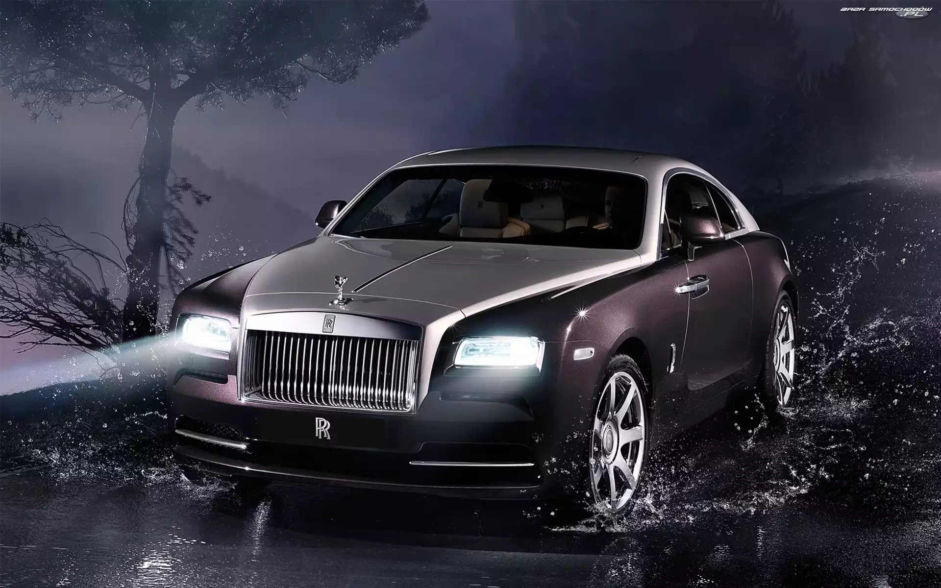 Kałuża, Drzewo, Wraith, Rolls Royce, Droga