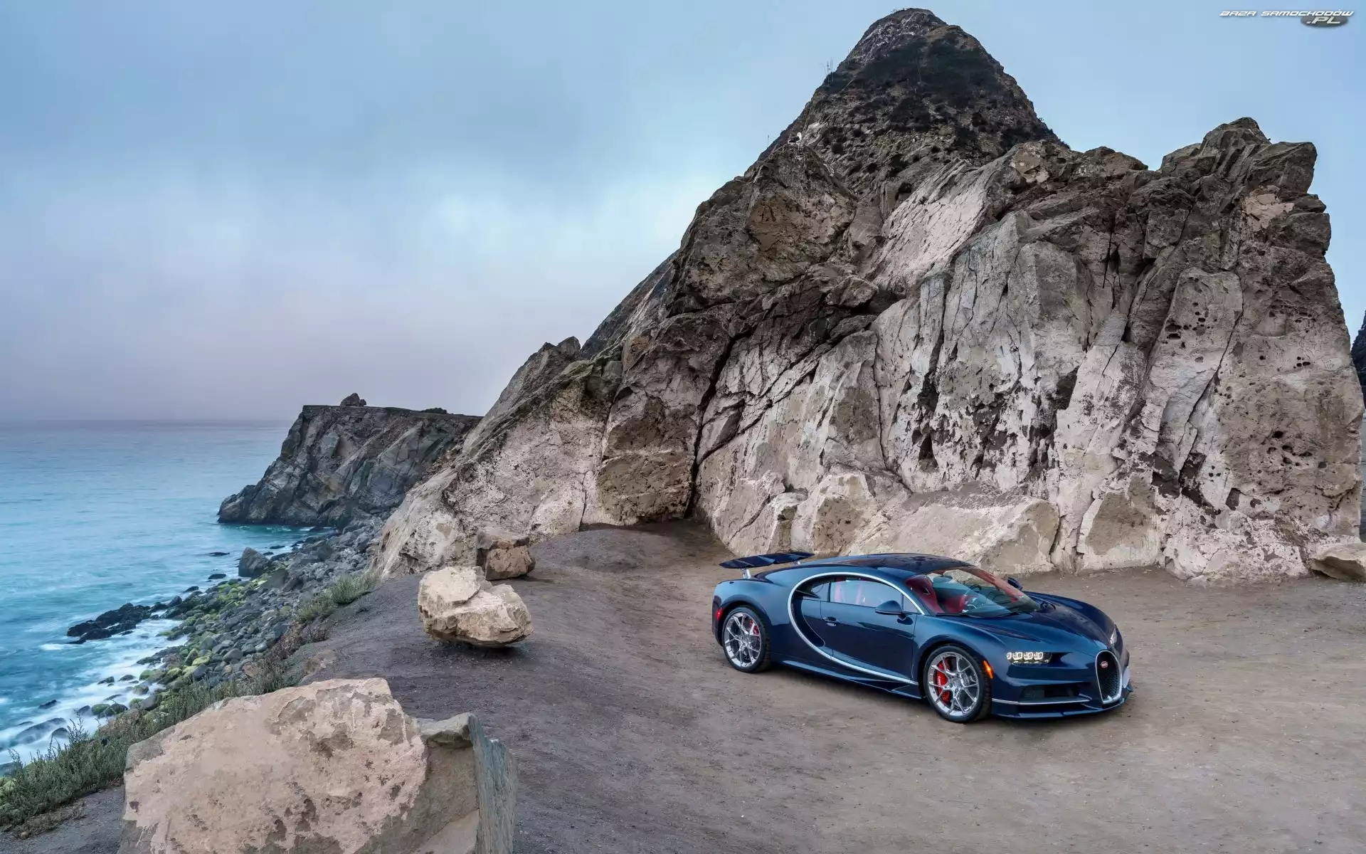 Kamienie, Bugatti Chiron, Skały, Morze