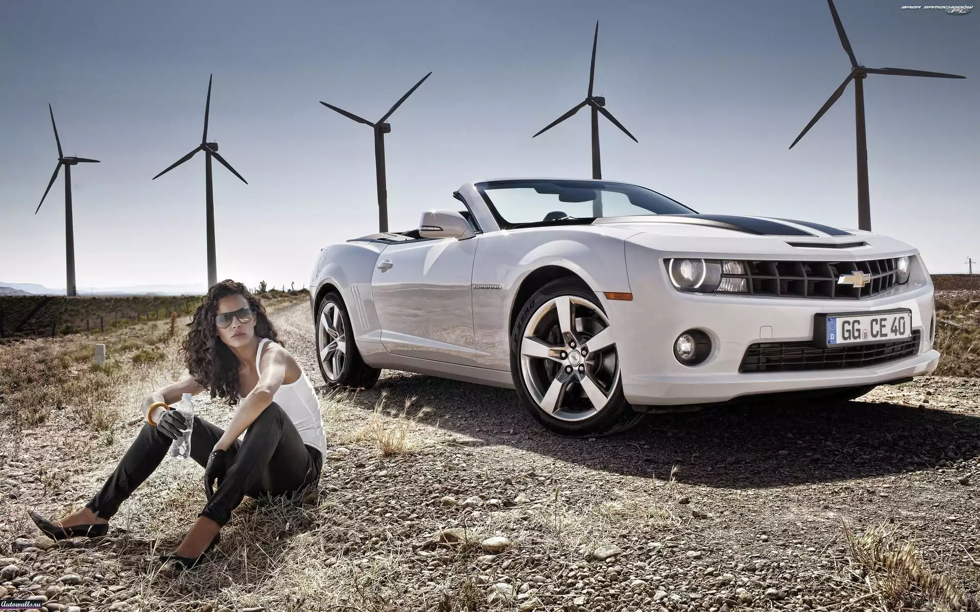 Kobieta, Cabrio, Chevrolet, Biały, Camaro