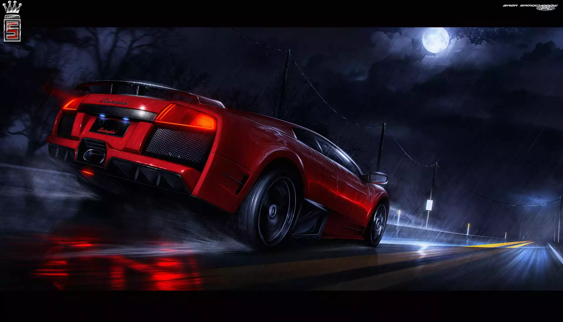 Lamborghini Murcielago, Noc, Czerwony, Ulica