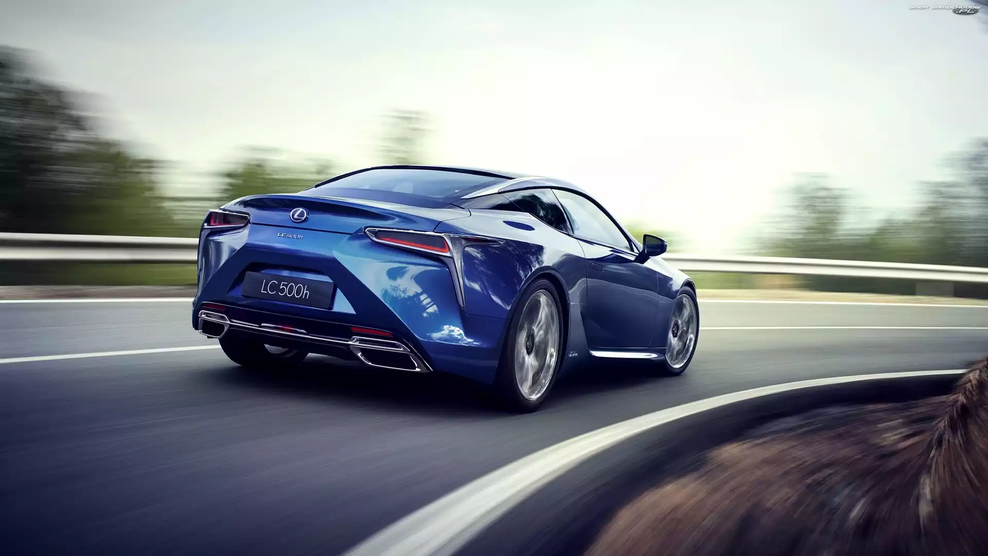 Lexus LC 500h, Zakręt, Niebieski, Droga