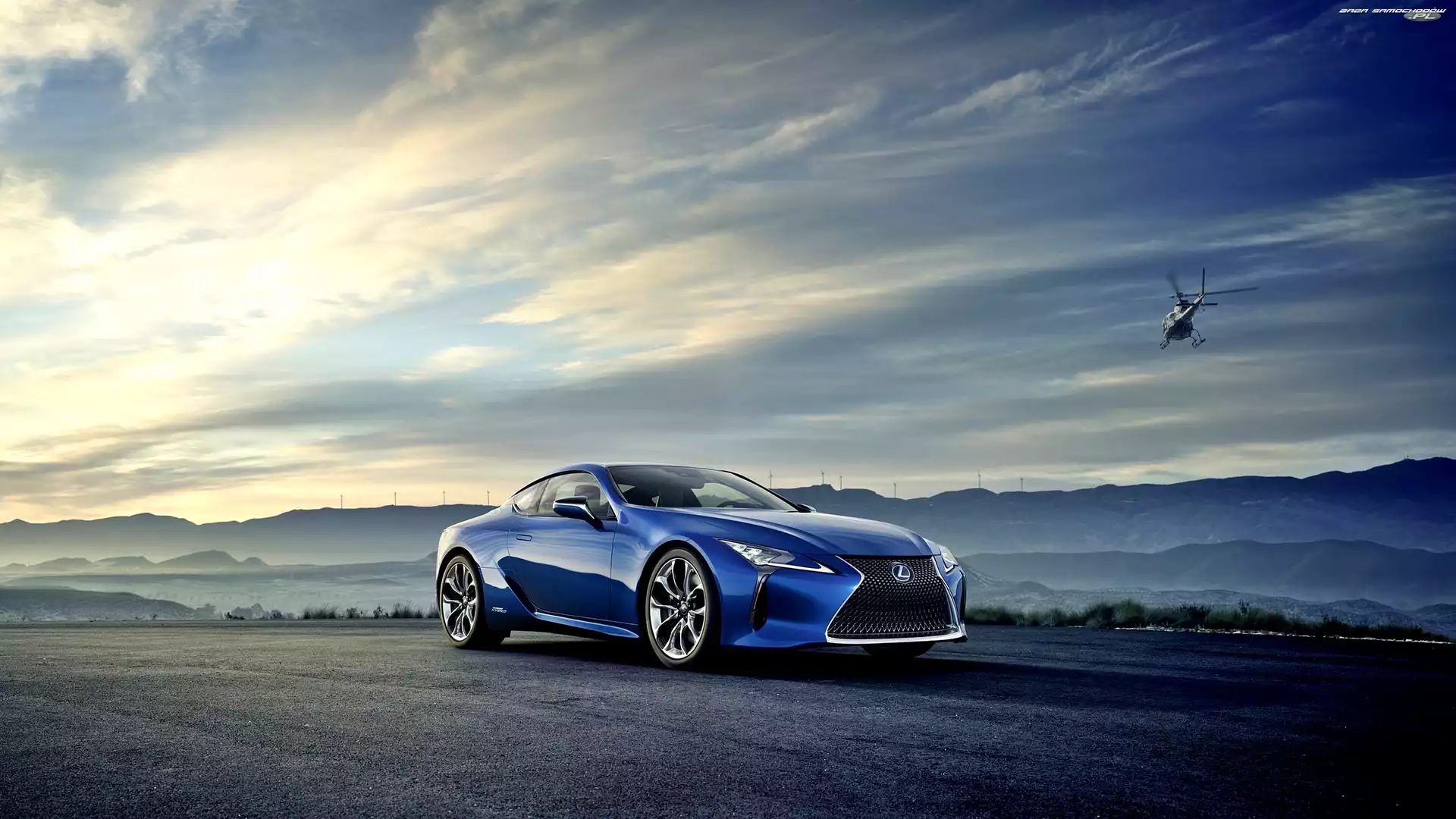 Lexus LC500, Helikopter, Niebieski, Droga