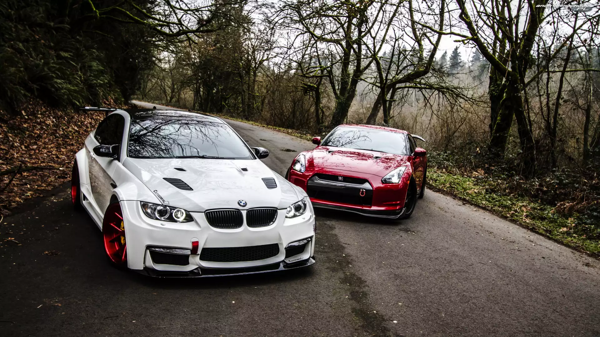 BMW M3 E92, Nissan GTR, Białe, Czerwony