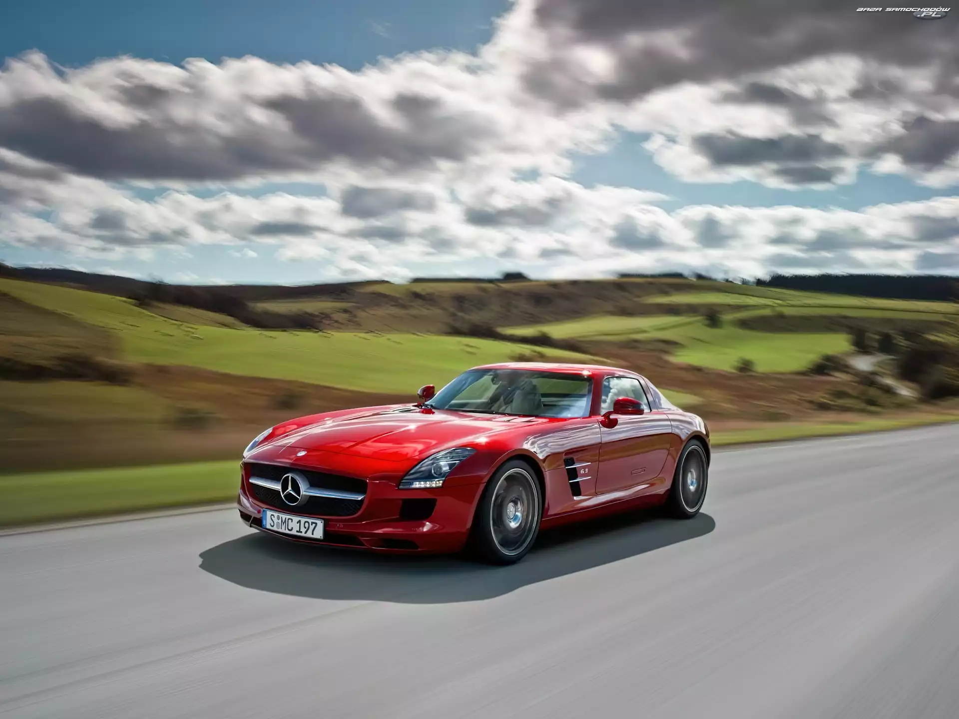 Czerwony, Mercedes Benz SLS, Droga, AMG