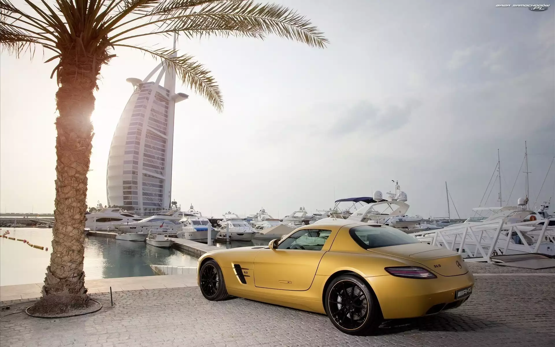 Żółty, Zjednoczone Emiraty Arabskie, Dubaj, Burj Al Arab, Palma, Hotel, Mercedes SLS