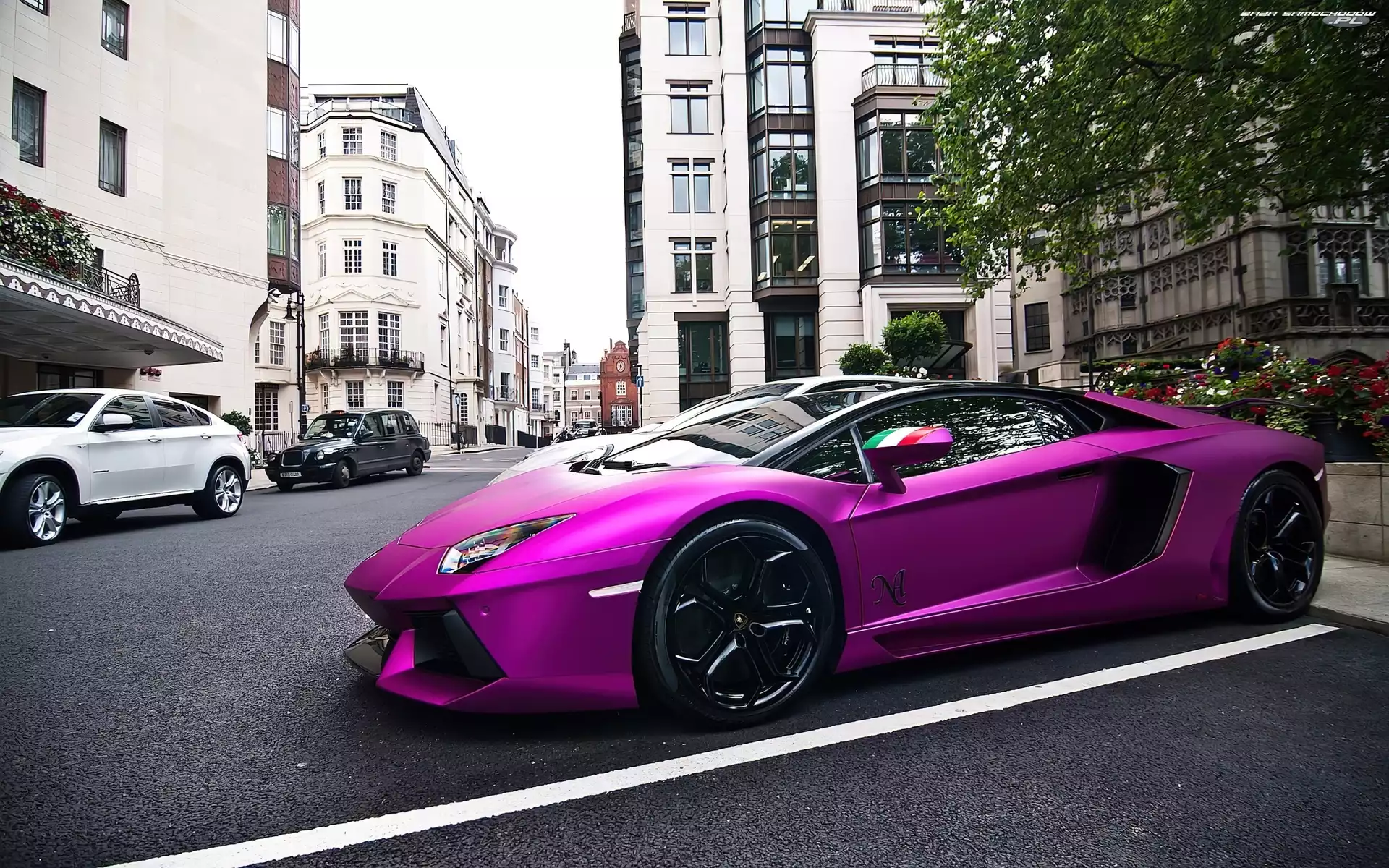 Miasto, Purpurowe, Lamborghini Aventador
