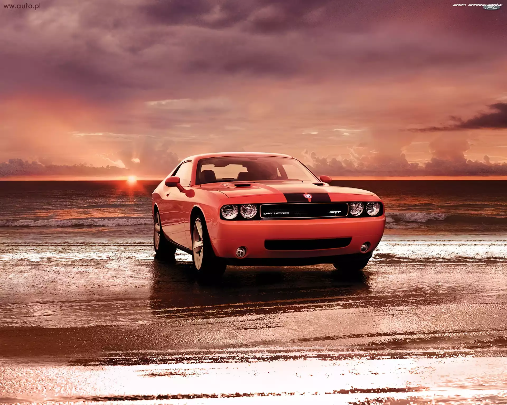 Morze, Dodge Challenger, Plaża