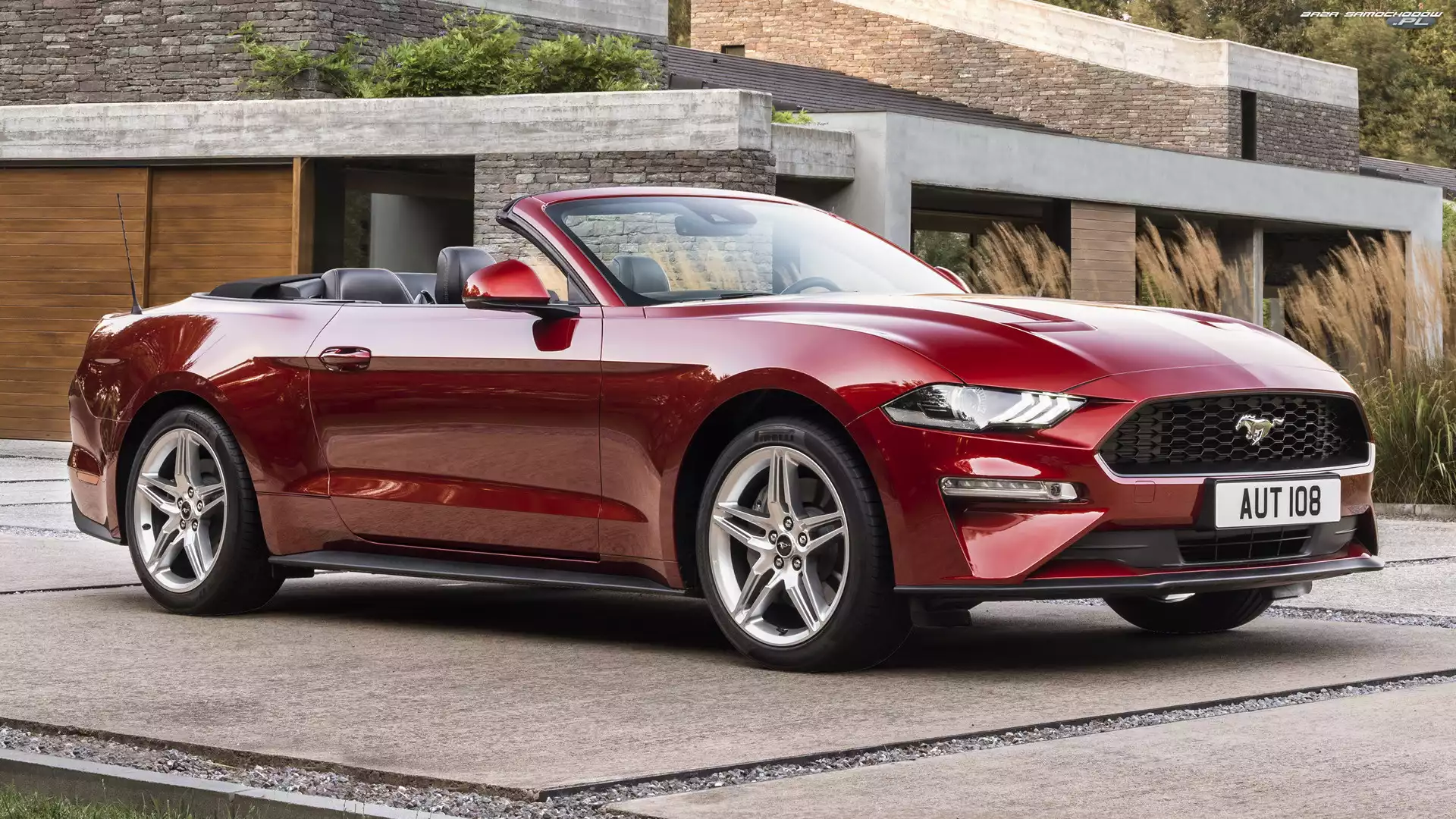 Kabriolet, Wiśniowy, Ford Mustang