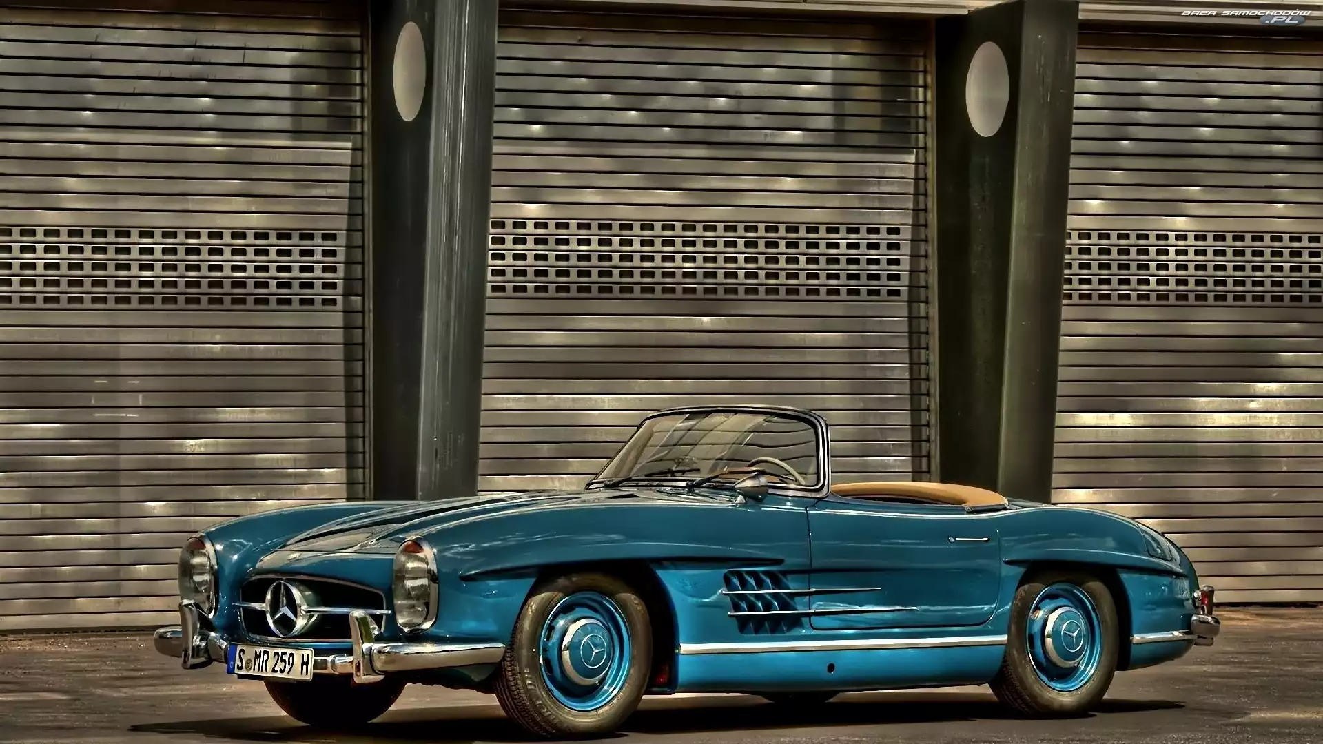 Niebieski, Samochód, Mercedes Convertible Roadster