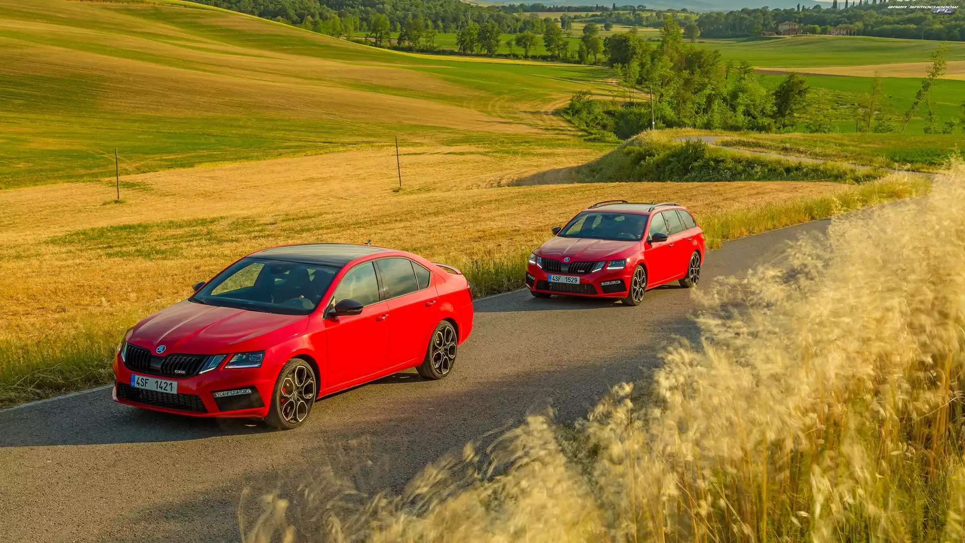 Pola, Dwa, Skoda Octavia III RS, Samochody, Droga, Skoda Octavia III Kombi, Czerwone