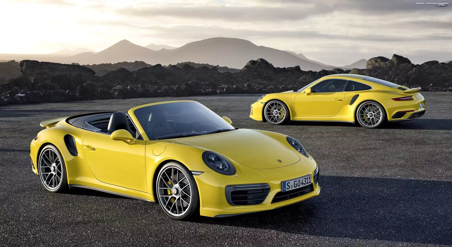 Porsche, Dwa, Góry, Turbo, Żółte, 911