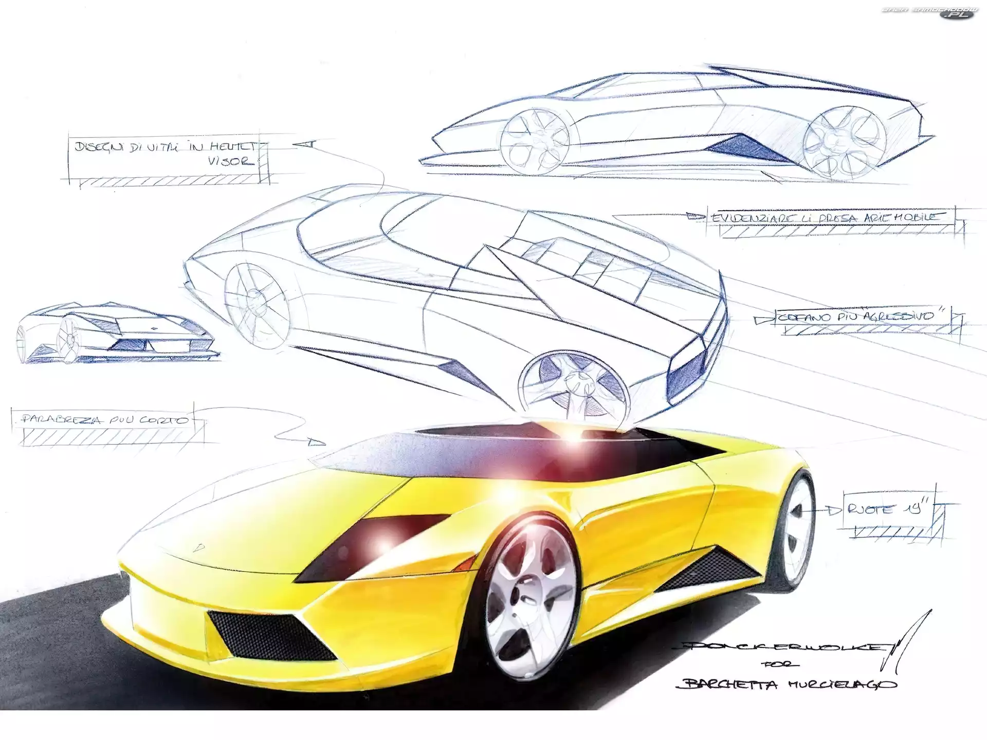 Projekt, Lamborghini Murcielago, Szkic
