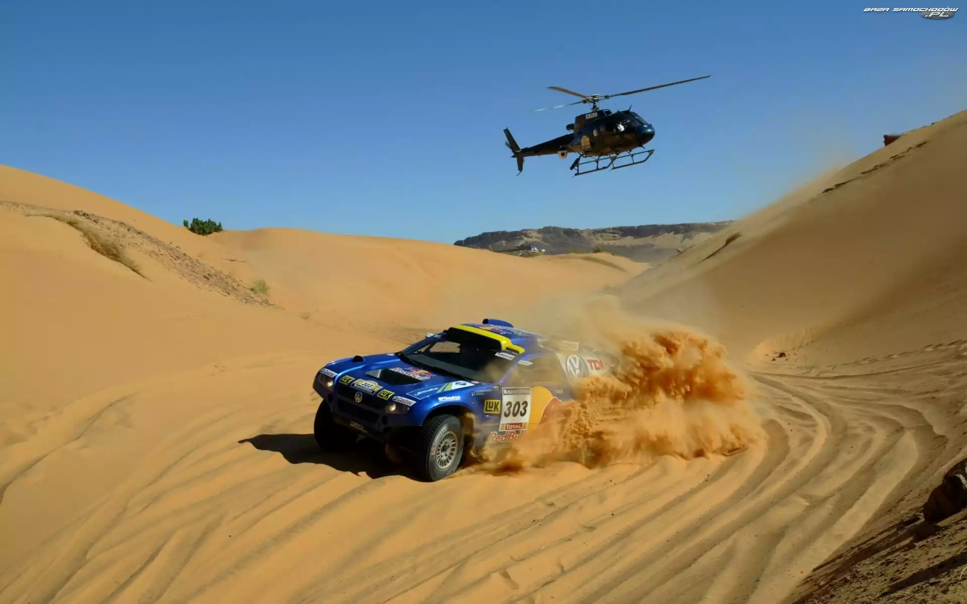 Pustynia, Helikopter, Volkswagen, Rajd Dakar, Touareg