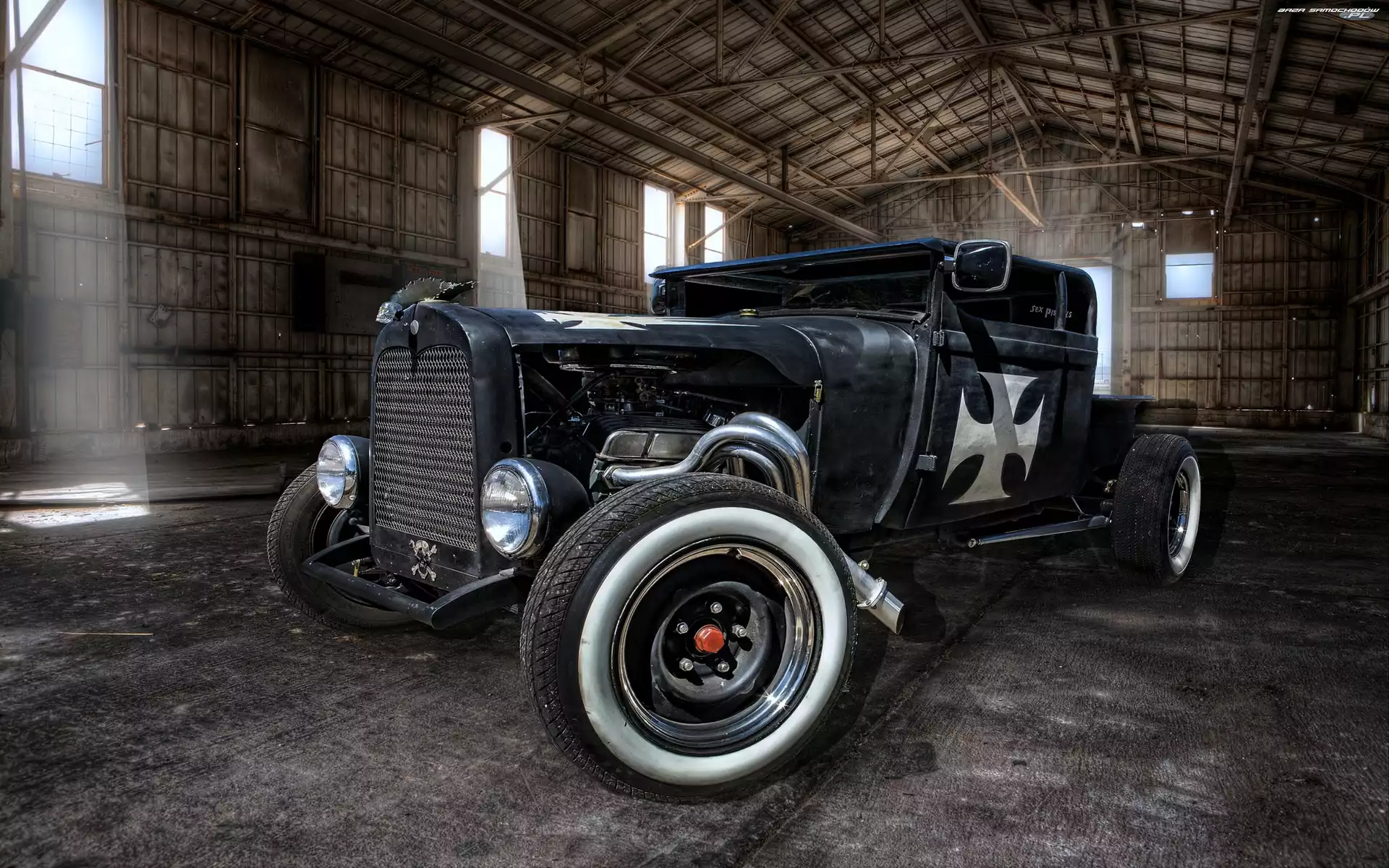Hot Rod, Składak, Stary, Czarny, Samochód