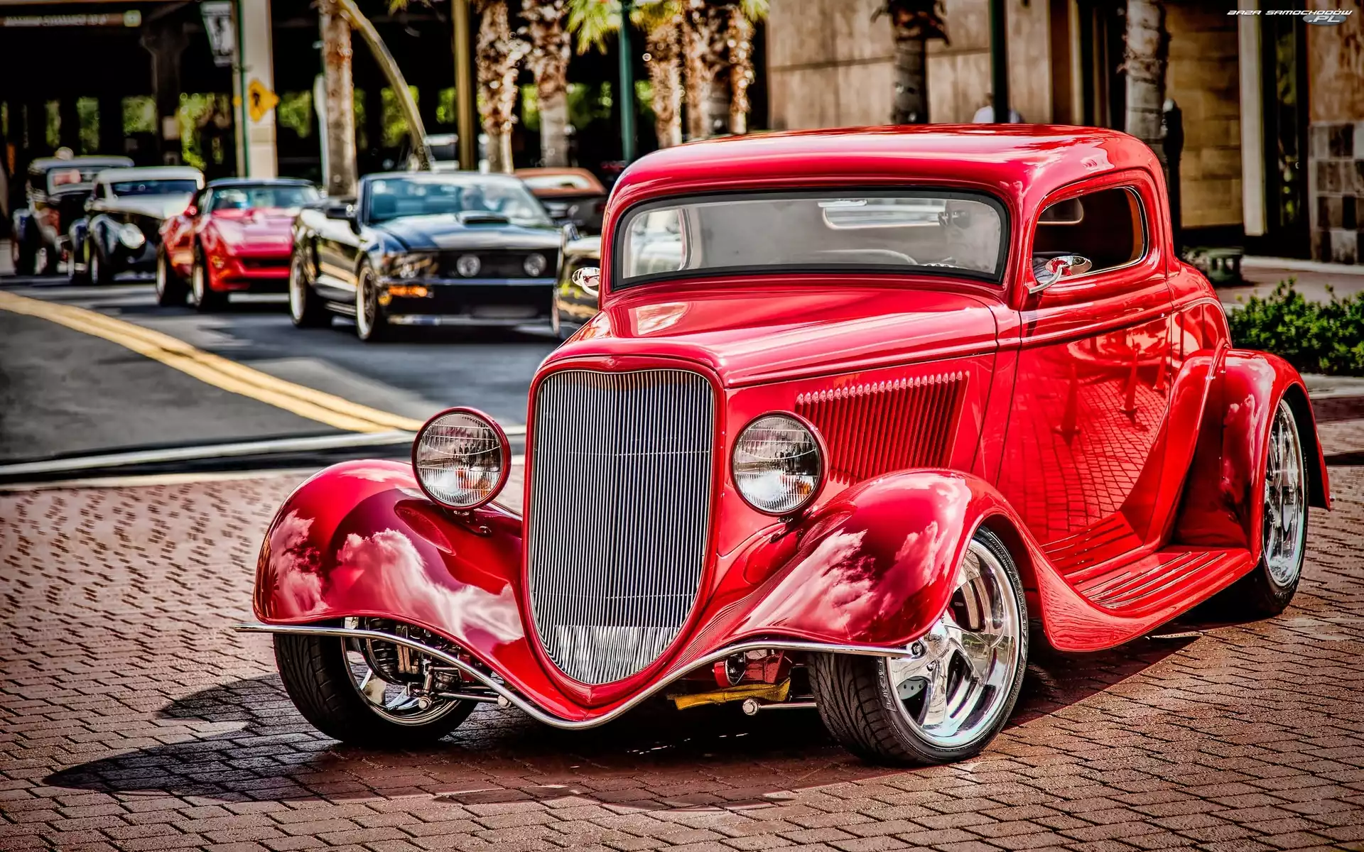 Retro, Ford, 1934r, Czerwony, Coupe, Klasyczny