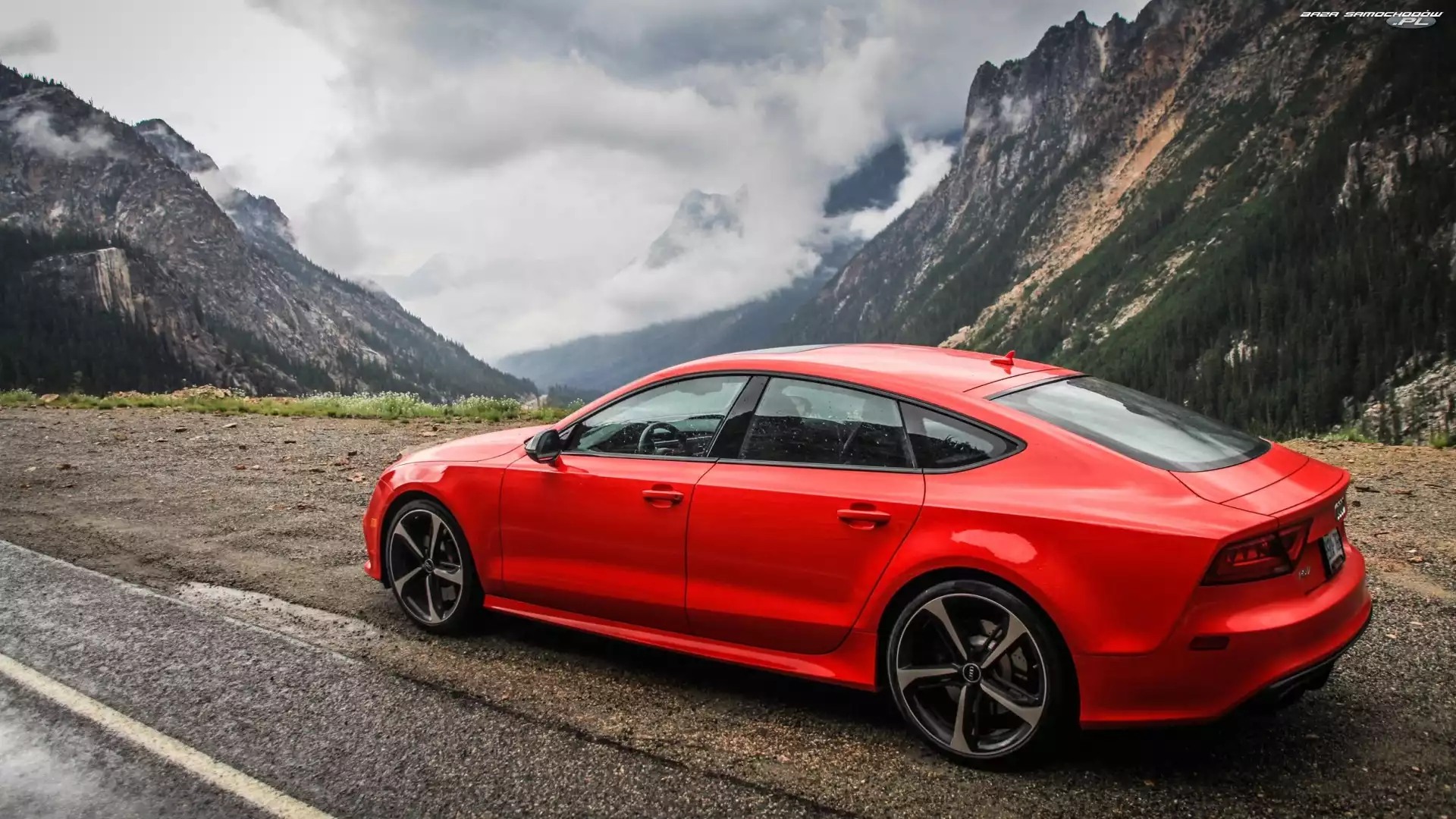 RS7, Audi, Góry, Droga, Chmury