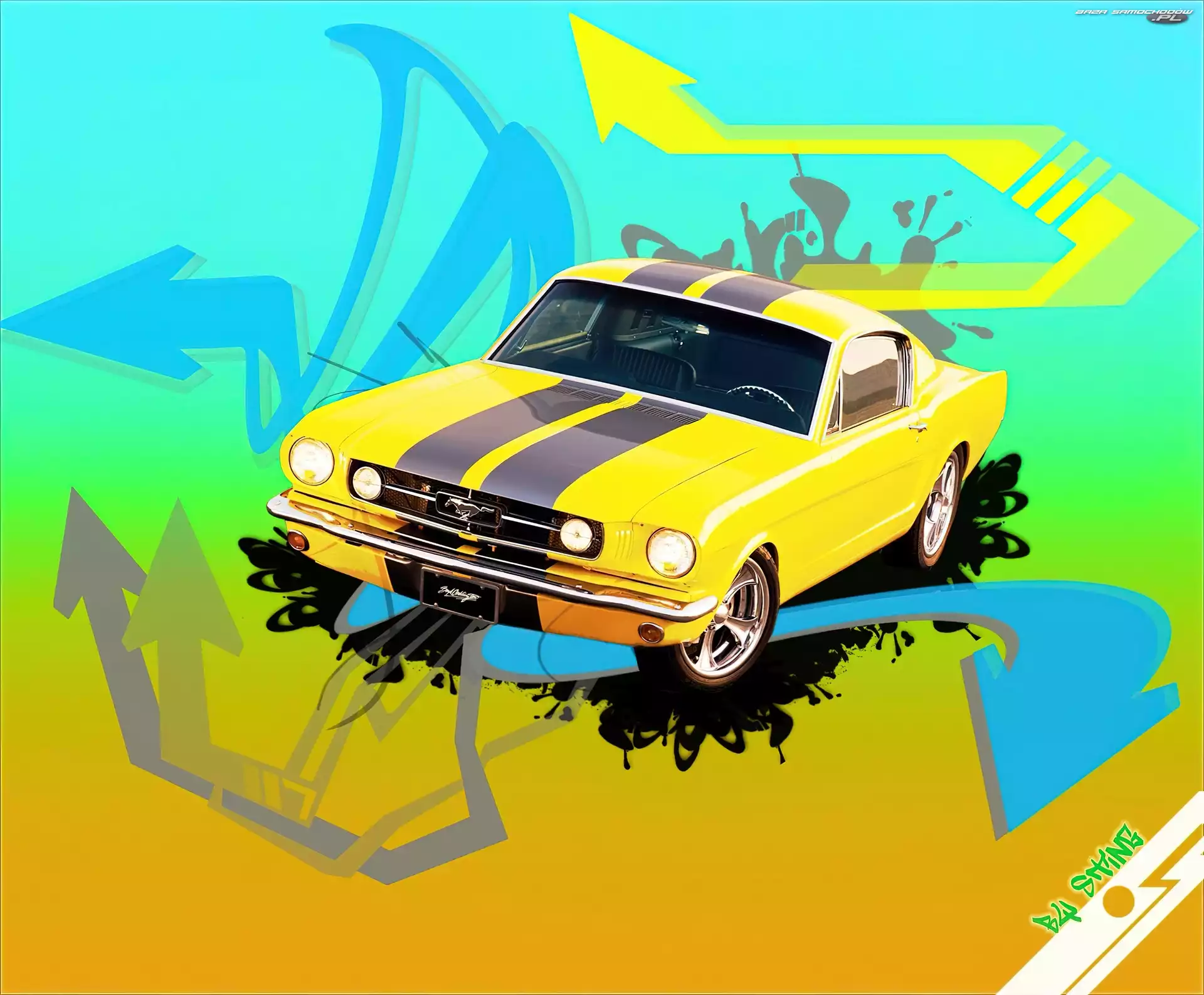 Rysunek, Żółty, Ford Mustang