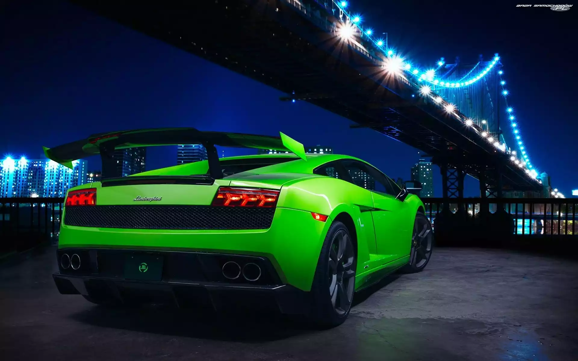 Rzeka, Most, Gallardo, Lamborghini, Oświetlony