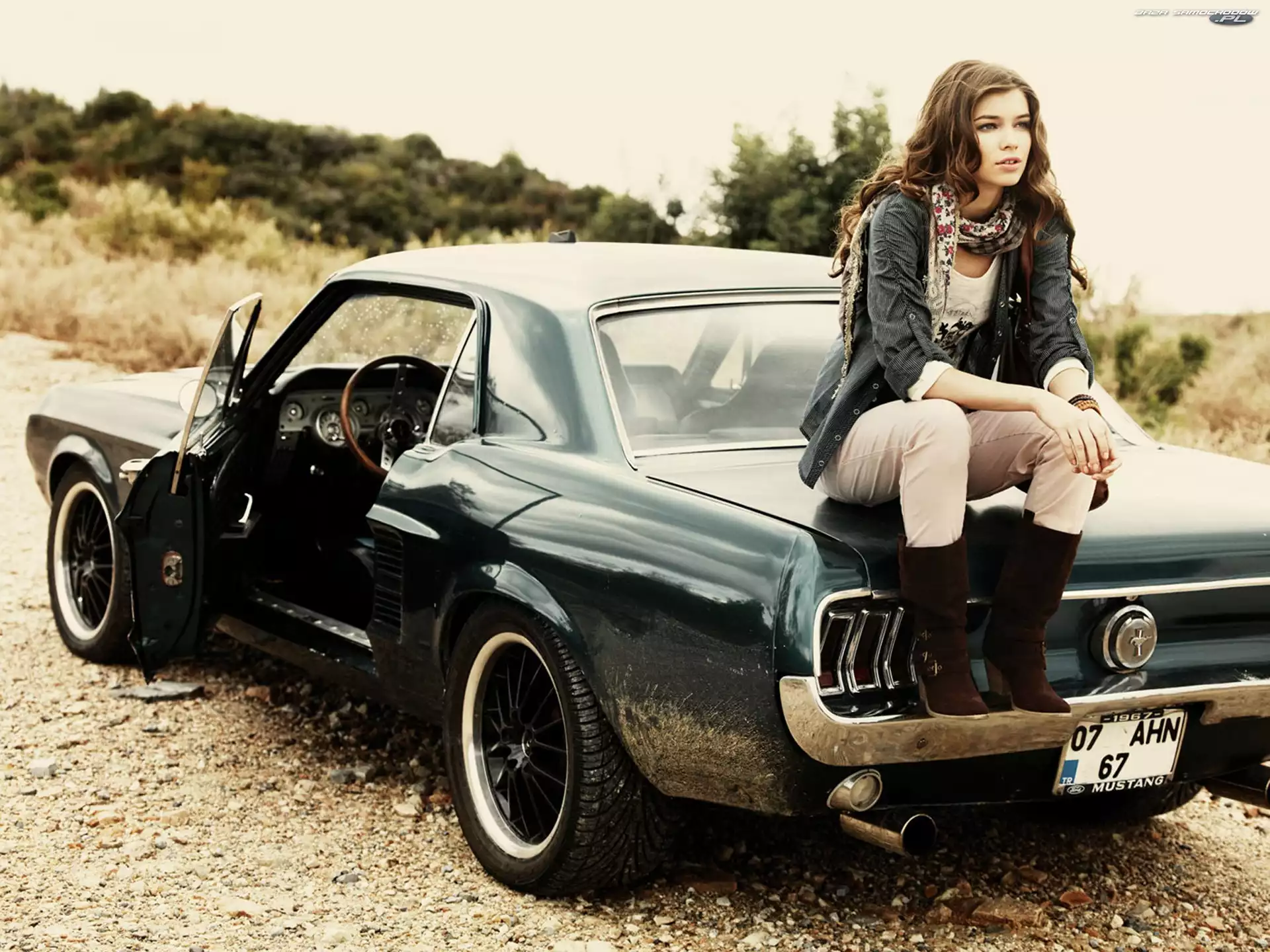 Samochód, Mustang, Kobieta, Ford