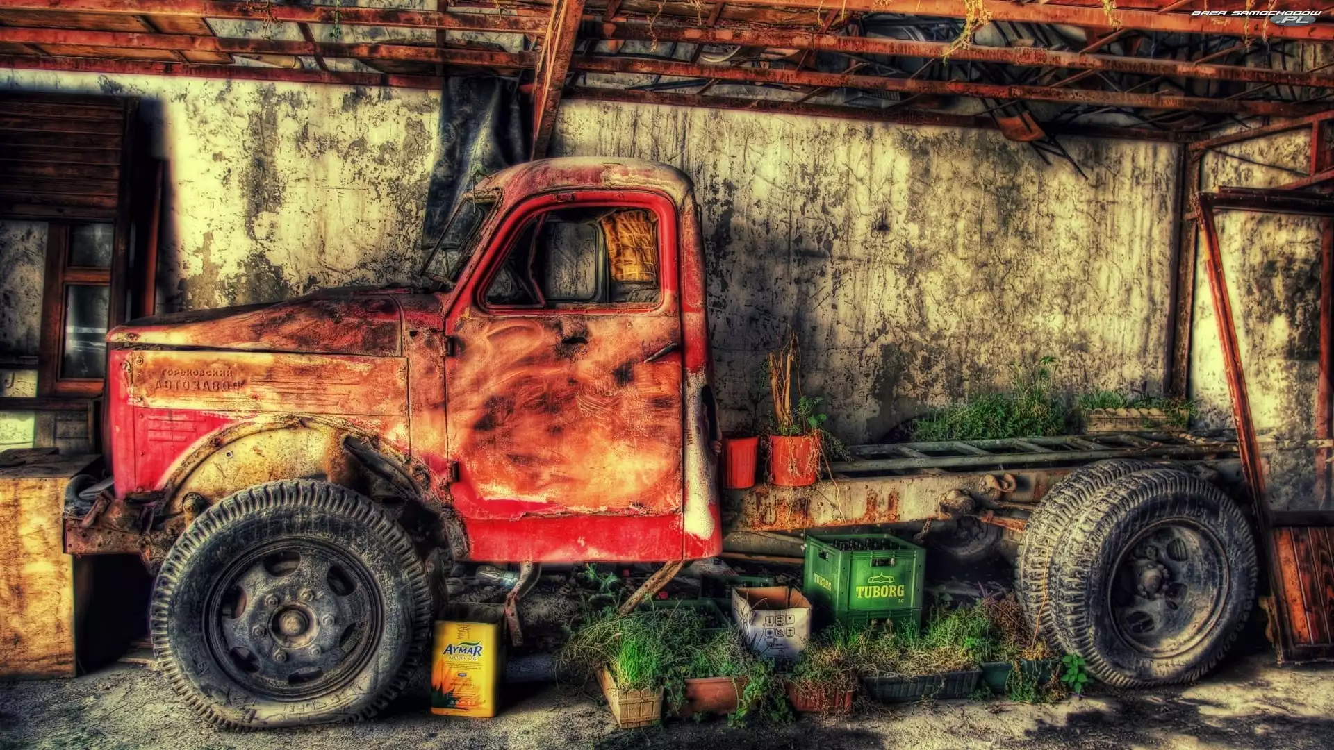 Skrzynki, Samochód, Rupiecie, Doniczki, Russian Truck, Wiata