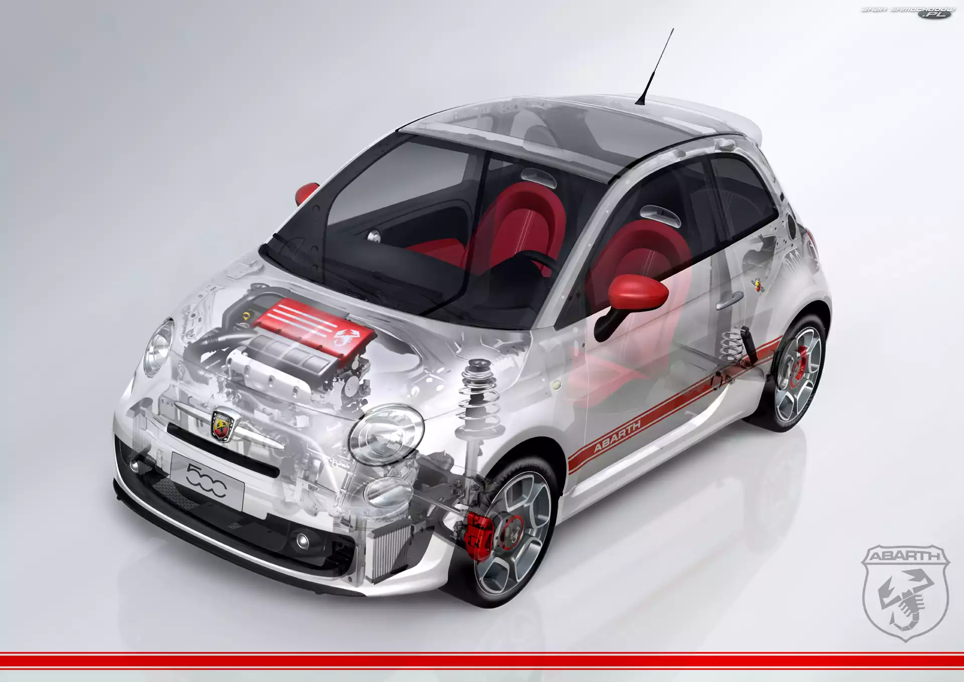 Silnik, Logo, Abarth 500, Amortyzatory